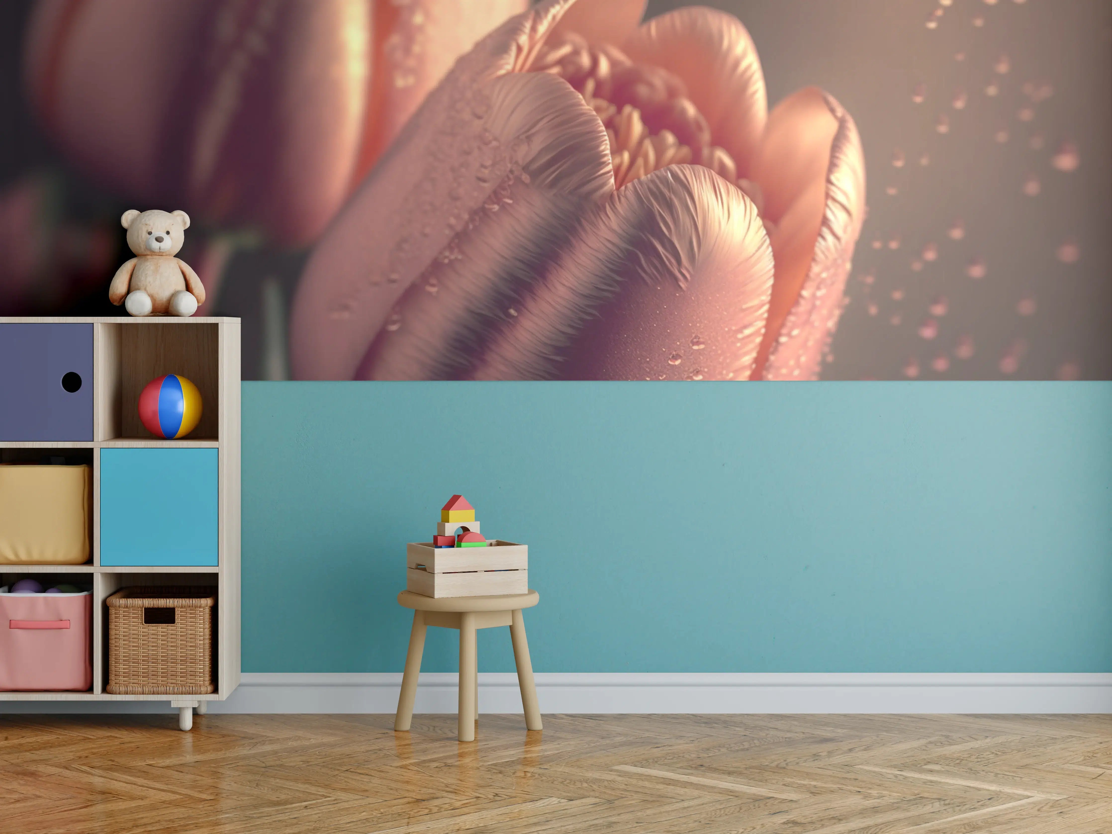 Kinderzimmer Wandgestaltung - Sanfte Pinktulpe bei Dämmerung