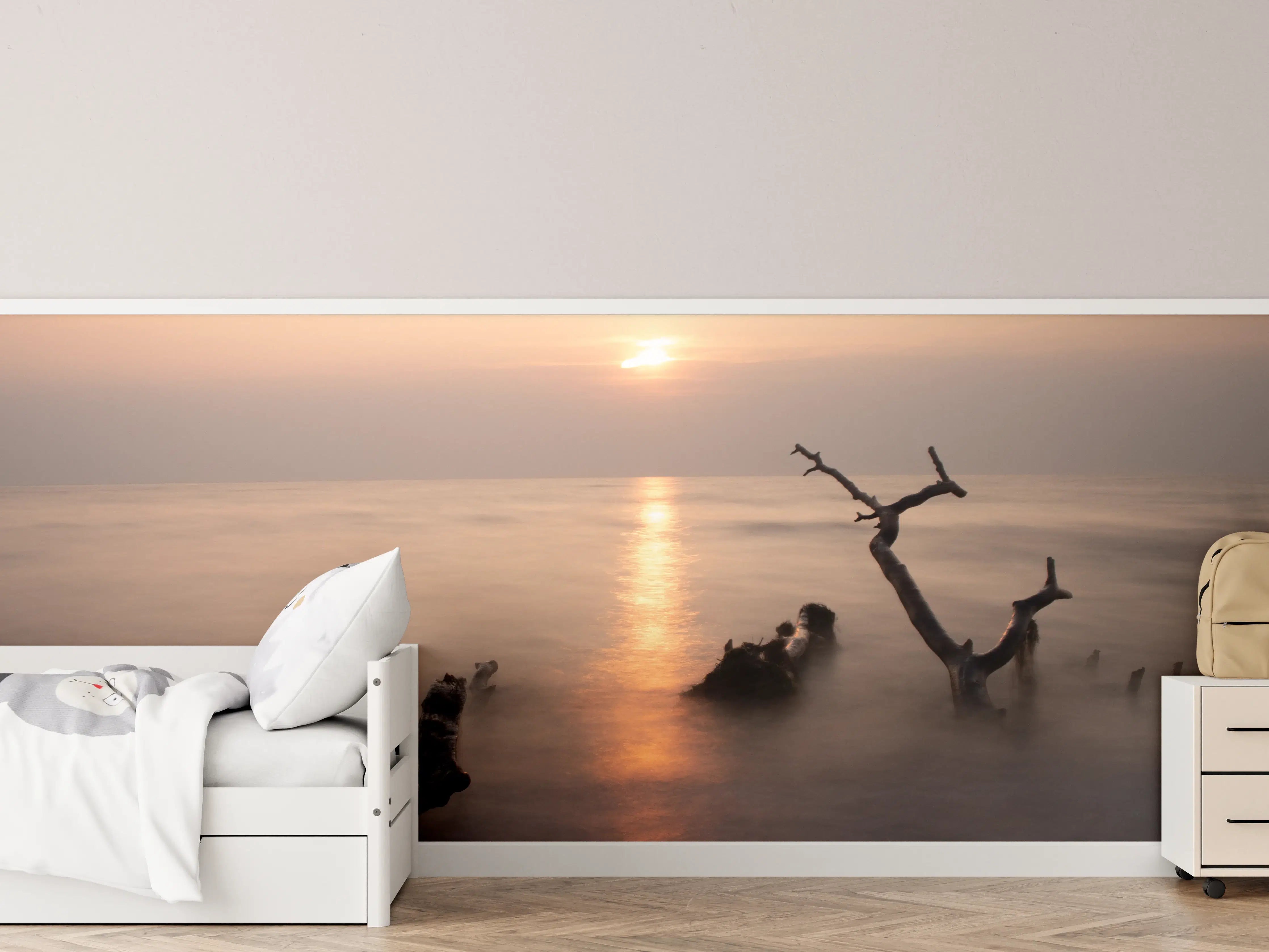 Kinderzimmer Wandgestaltung - Sanfte Sonnenuntergangsstimmung am Wasser