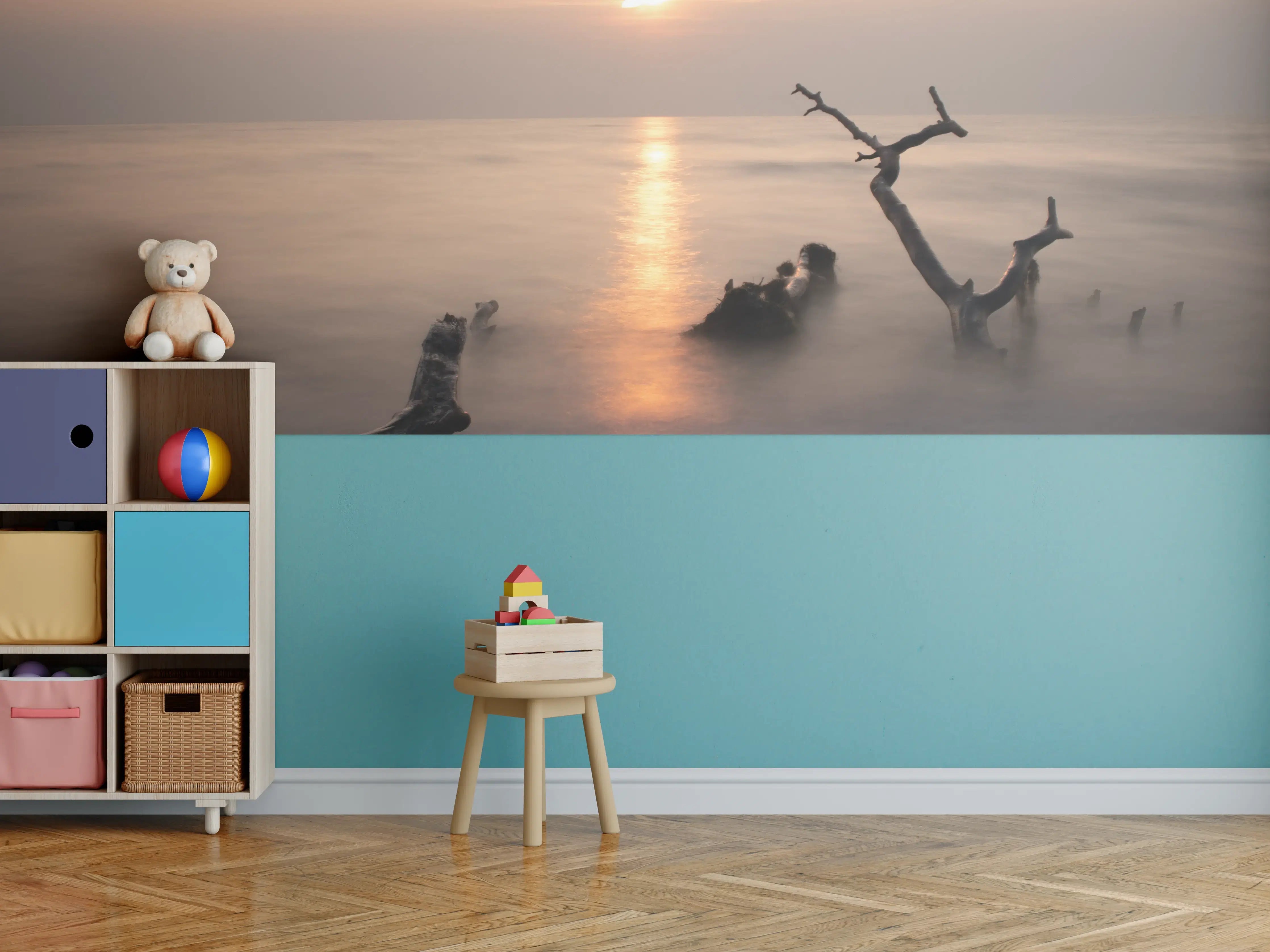 Kinderzimmer Wandgestaltung - Sanfte Sonnenuntergangsstimmung am Wasser