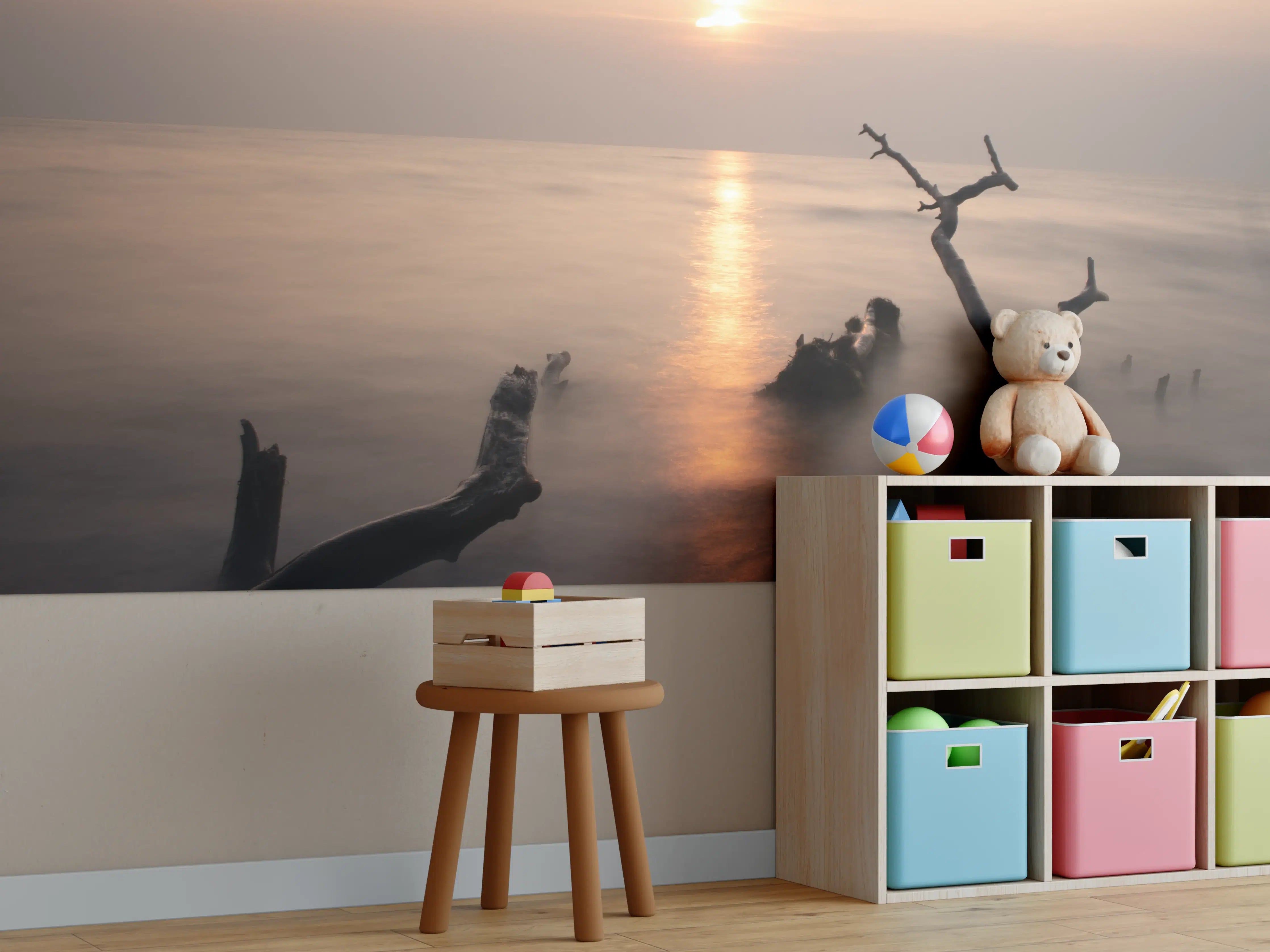 Kinderzimmer Wandgestaltung - Sanfte Sonnenuntergangsstimmung am Wasser