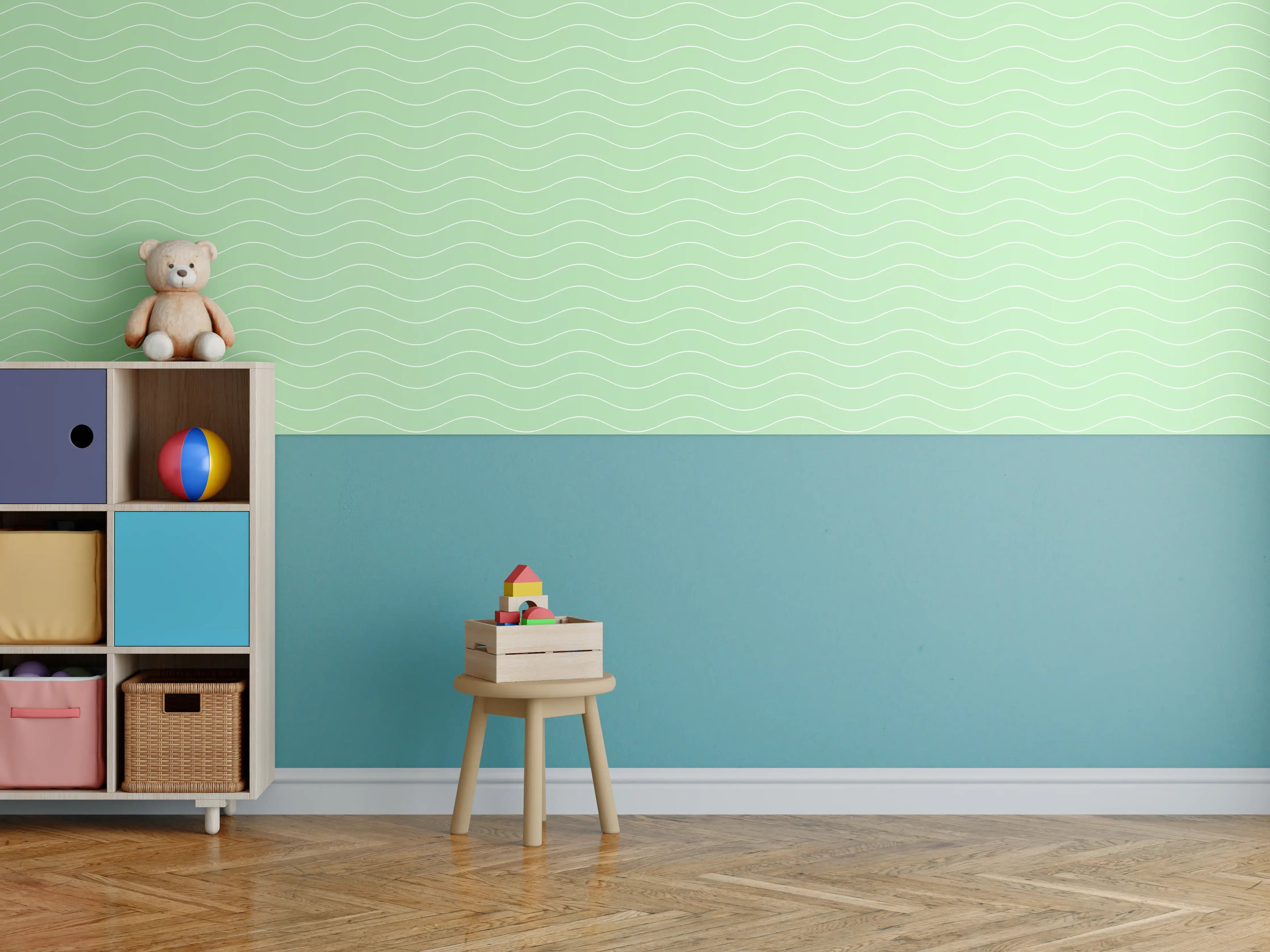 Kinderzimmer Wandgestaltung - Sanfte Wasserfarbe mit Grau-Tönen