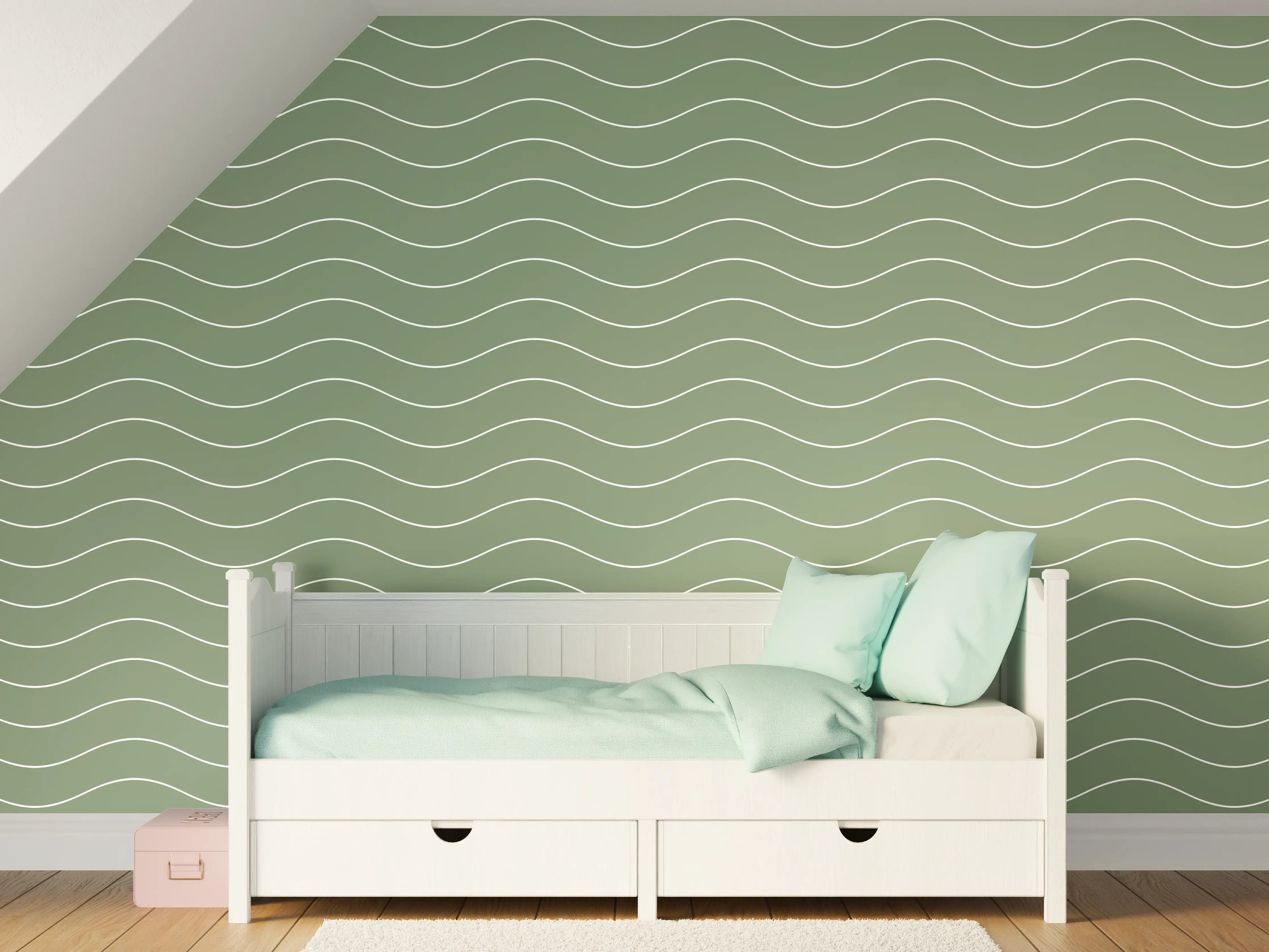 Kinderzimmer Wandgestaltung - Sanfte Wasserwellen in Grün