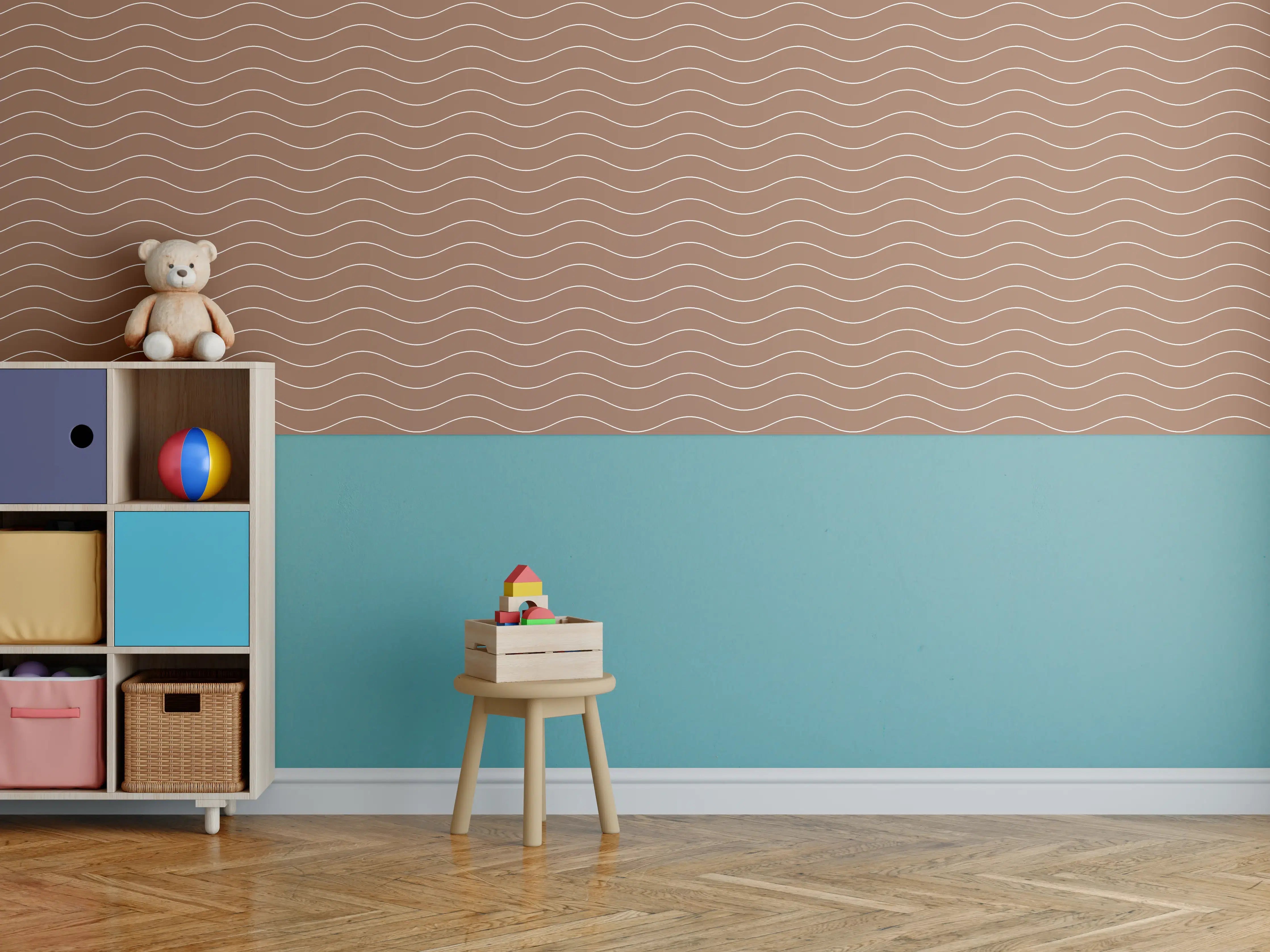 Kinderzimmer Wandgestaltung - Sanfte Wellen in Braun
