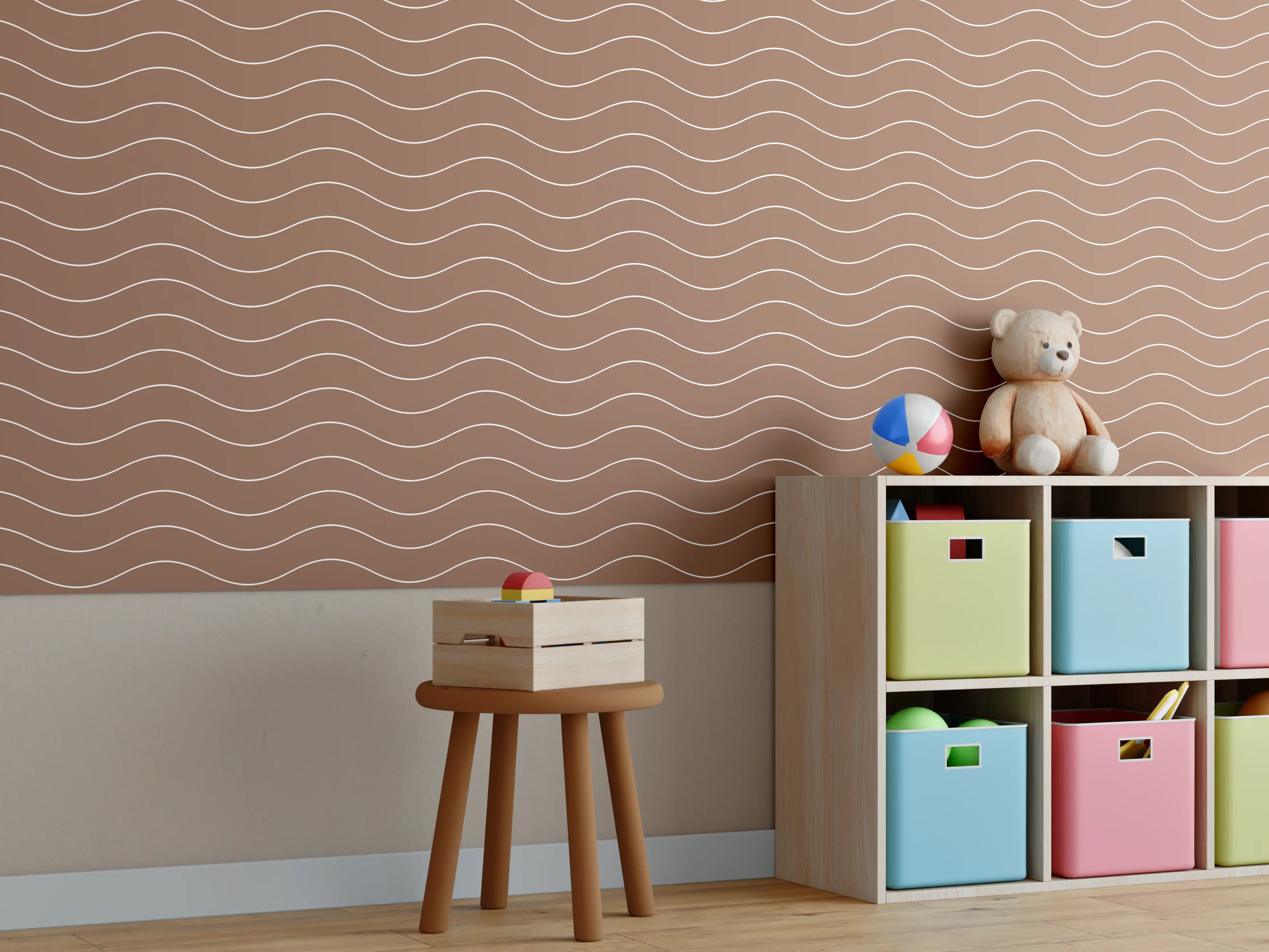 Kinderzimmer Wandgestaltung - Sanfte Wellen in Braun
