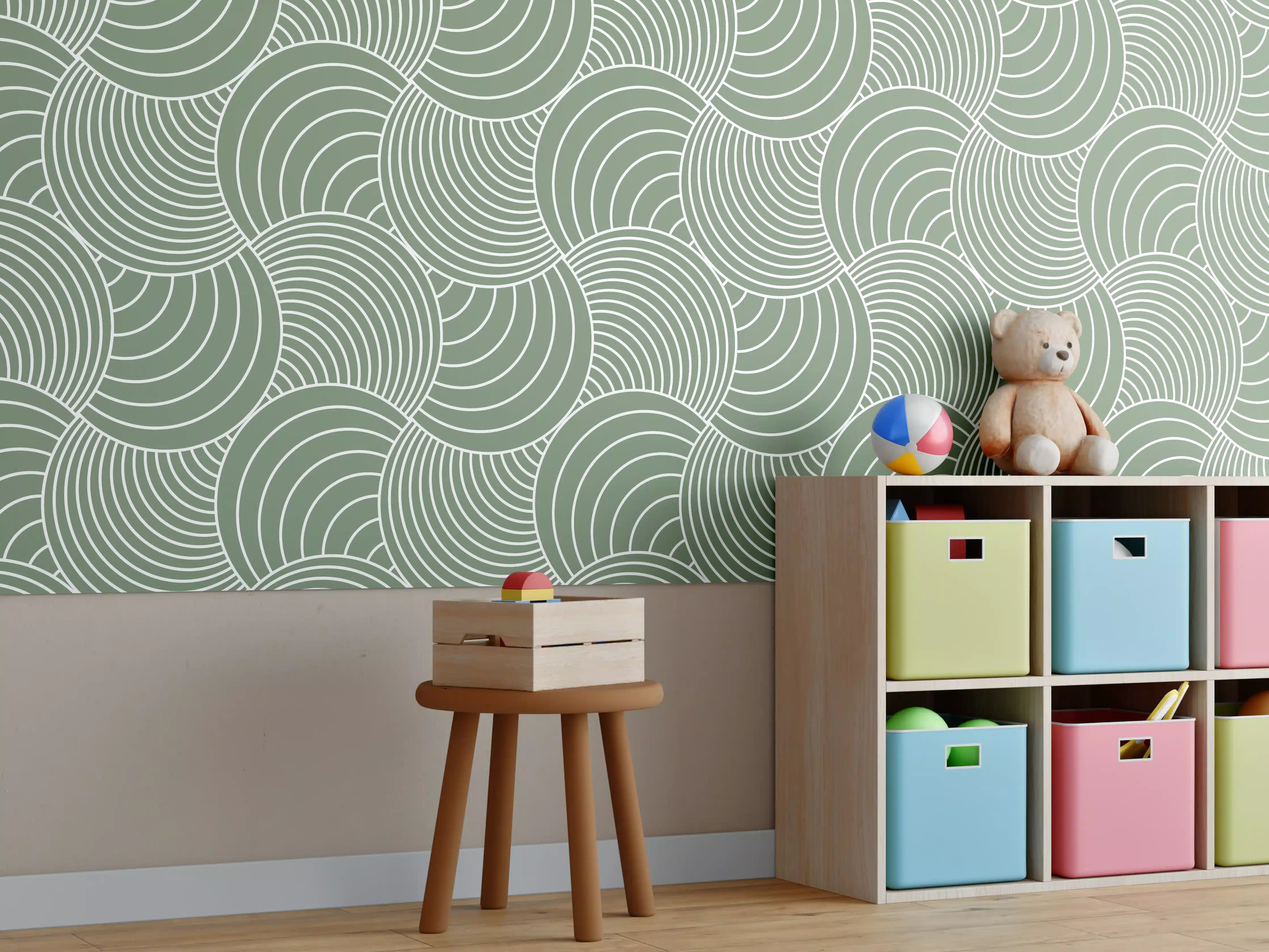 Kinderzimmer Wandgestaltung - Sanfte Wellen in Ozean-Grün