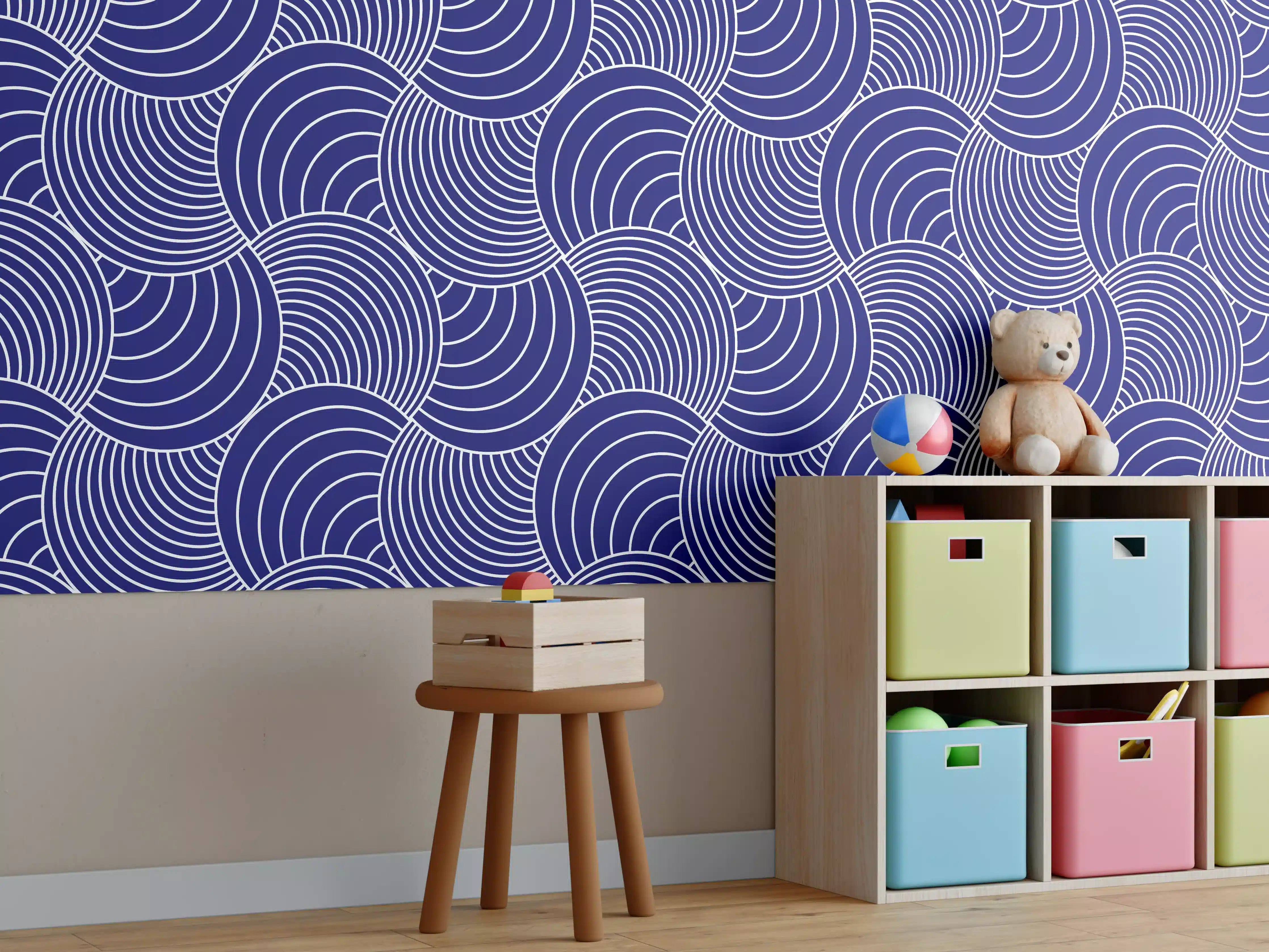 Kinderzimmer Wandgestaltung - Sanfte Wellen in Weiß mit Graunuancen