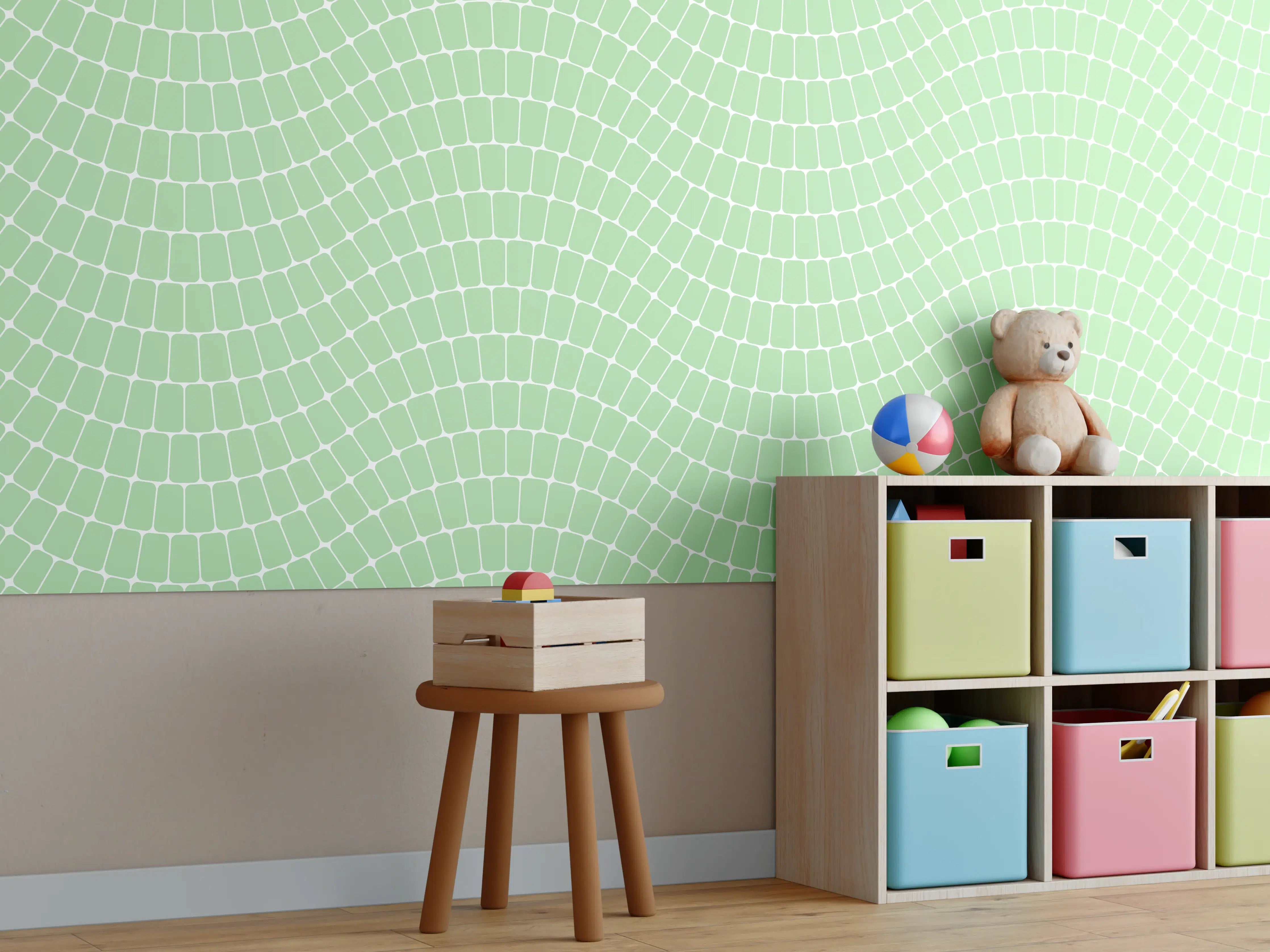 Kinderzimmer Wandgestaltung - Sanfte Wellen in Zartgrün
