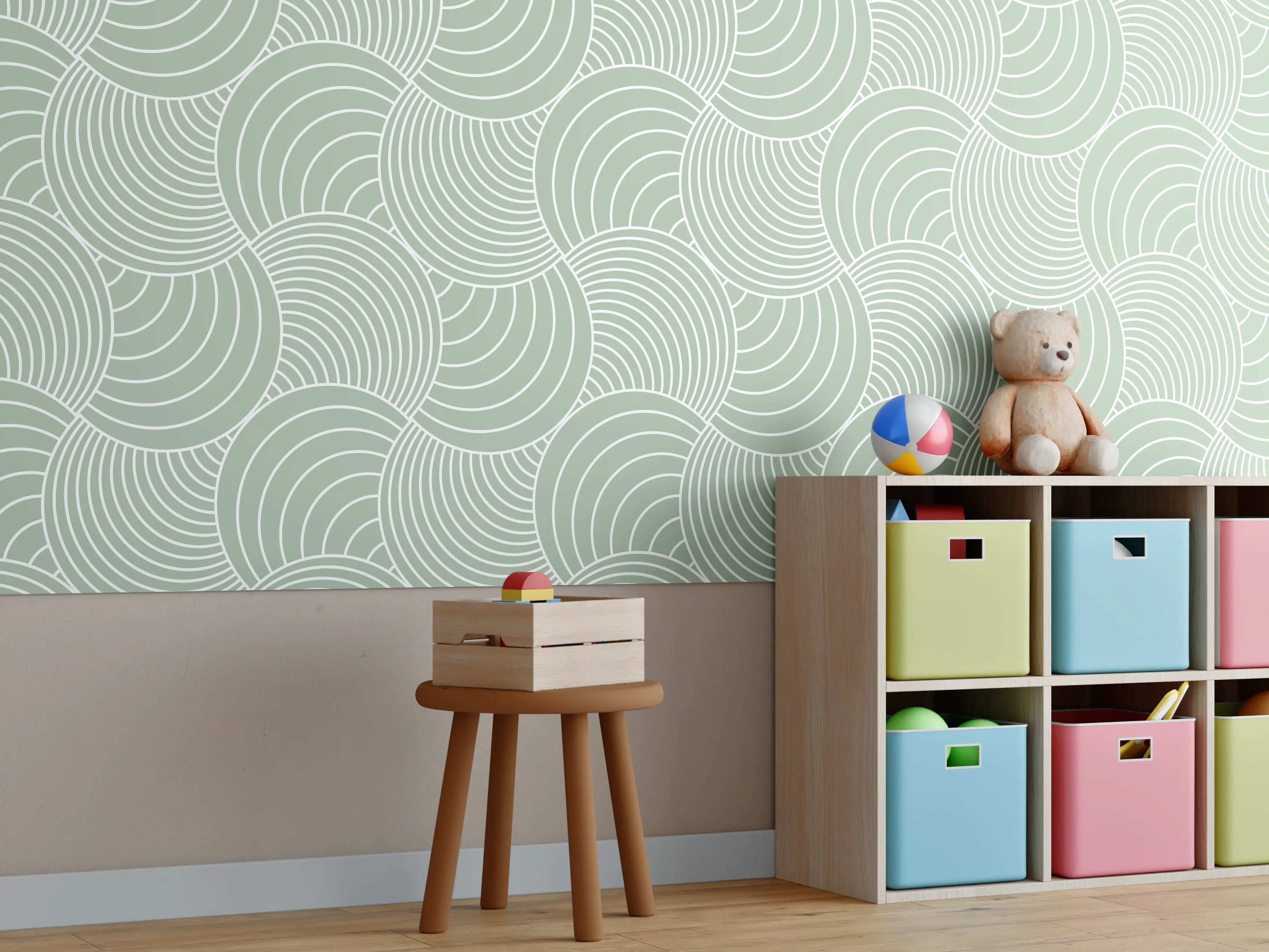 Kinderzimmer Wandgestaltung - Sanfte Wellen in gedeckten Farben
