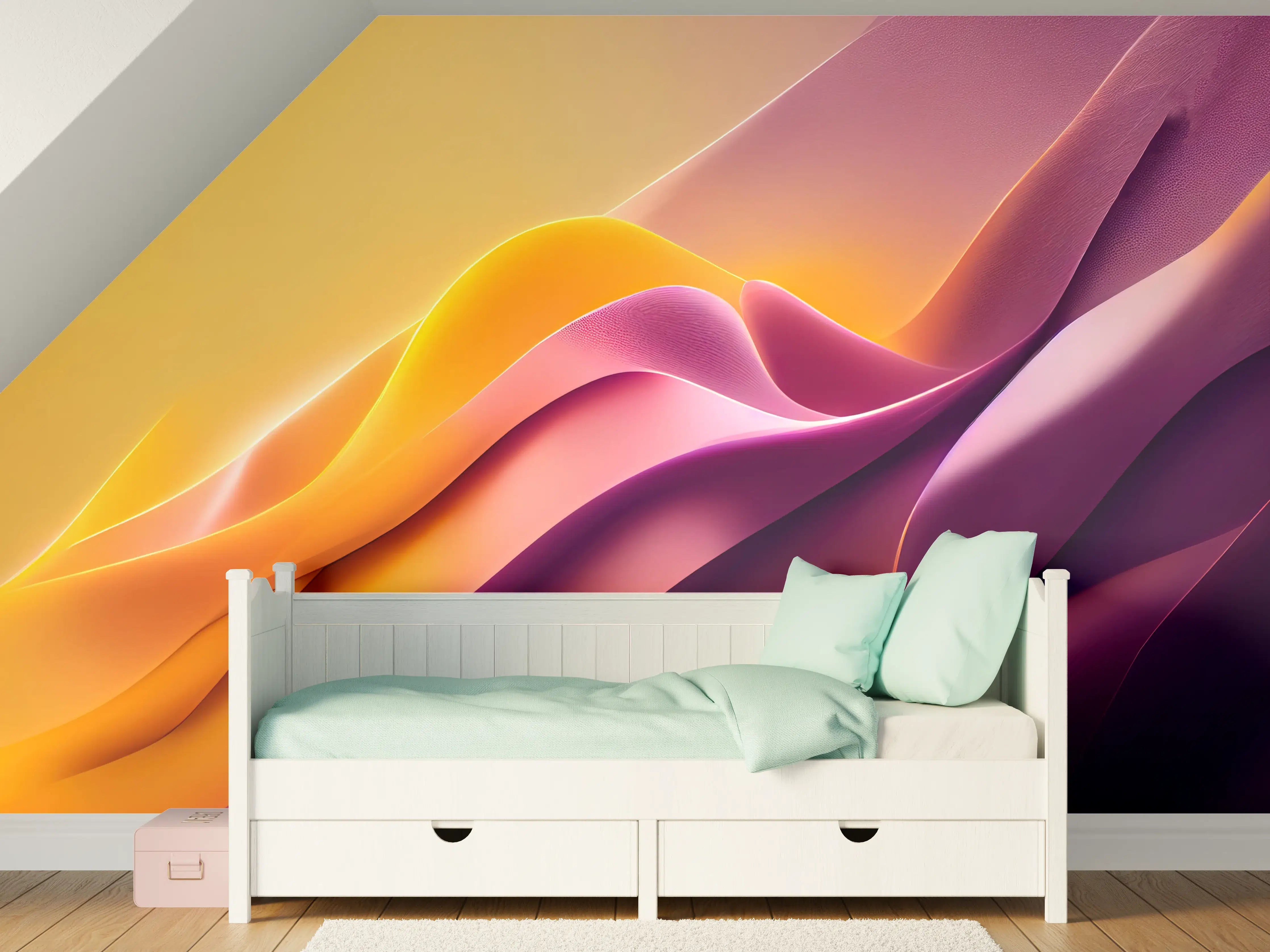 Kinderzimmer Wandgestaltung - Sanfte Wellen in warmen Farbtönen