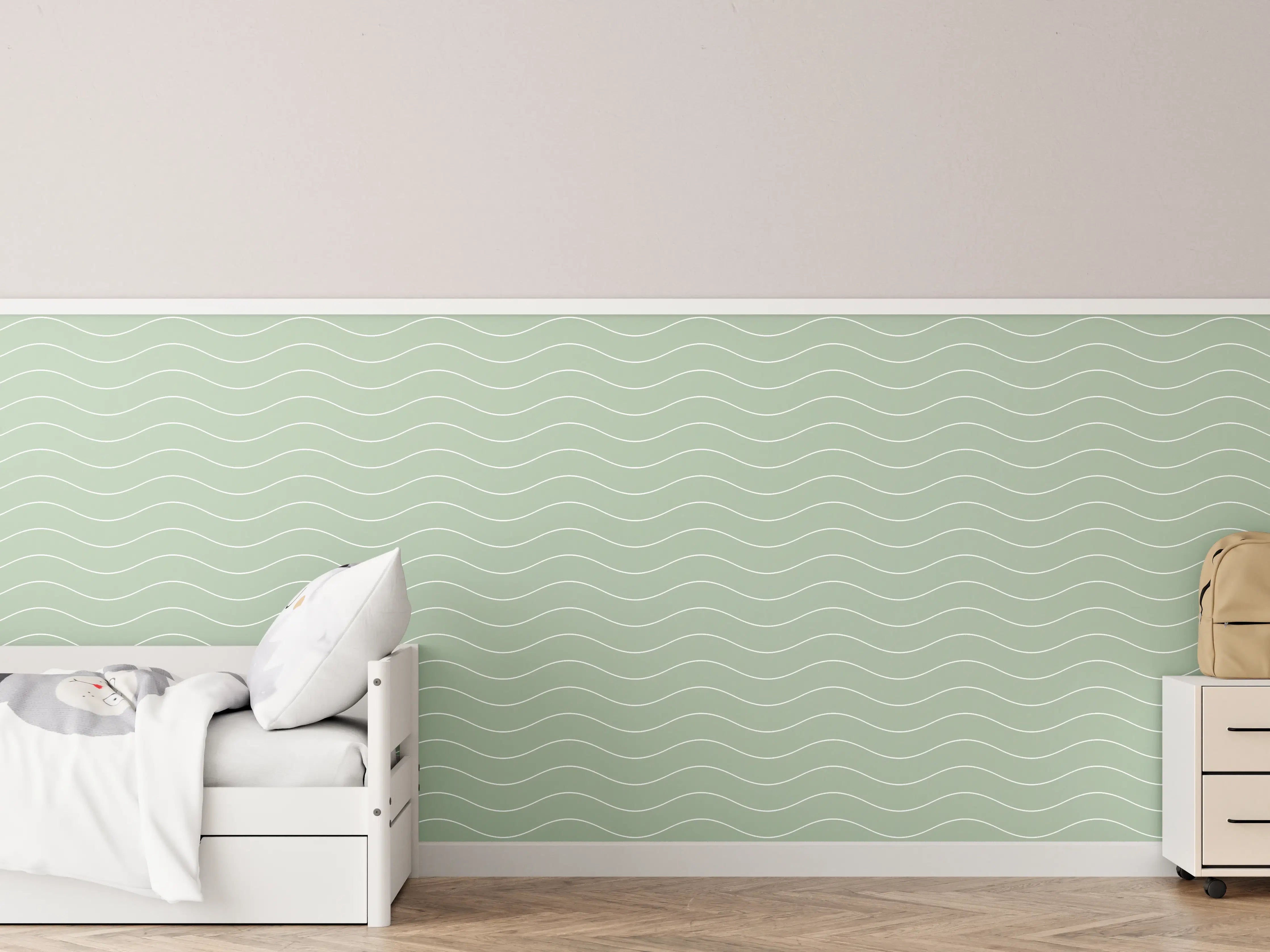 Kinderzimmer Wandgestaltung - Sanfte Wellen in zartem Grün