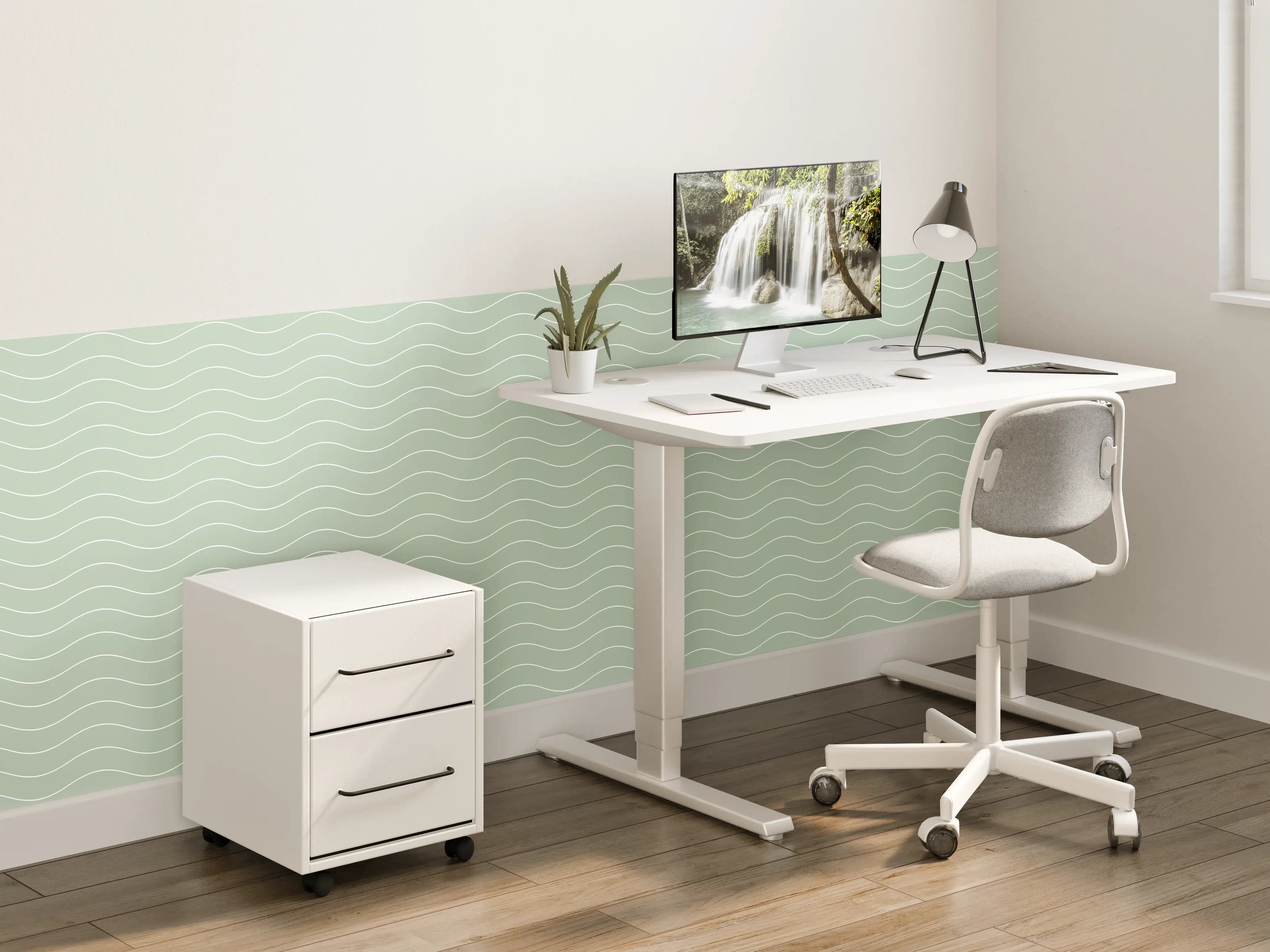 Kinderzimmer Wandgestaltung - Sanfte Wellen in zartem Grün