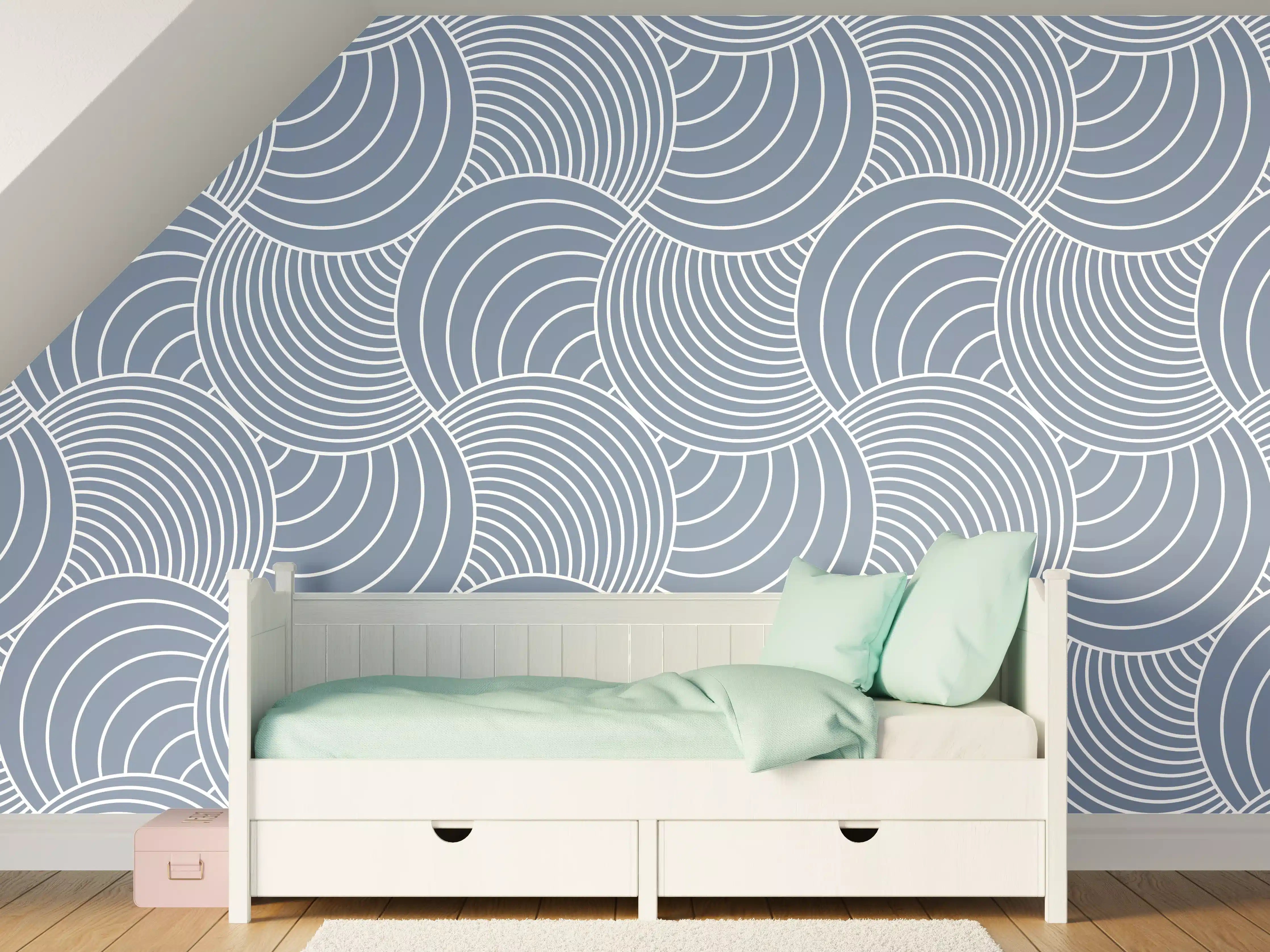 Kinderzimmer Wandgestaltung - Sanfte blaue Wellen mit weißen Graunuancen