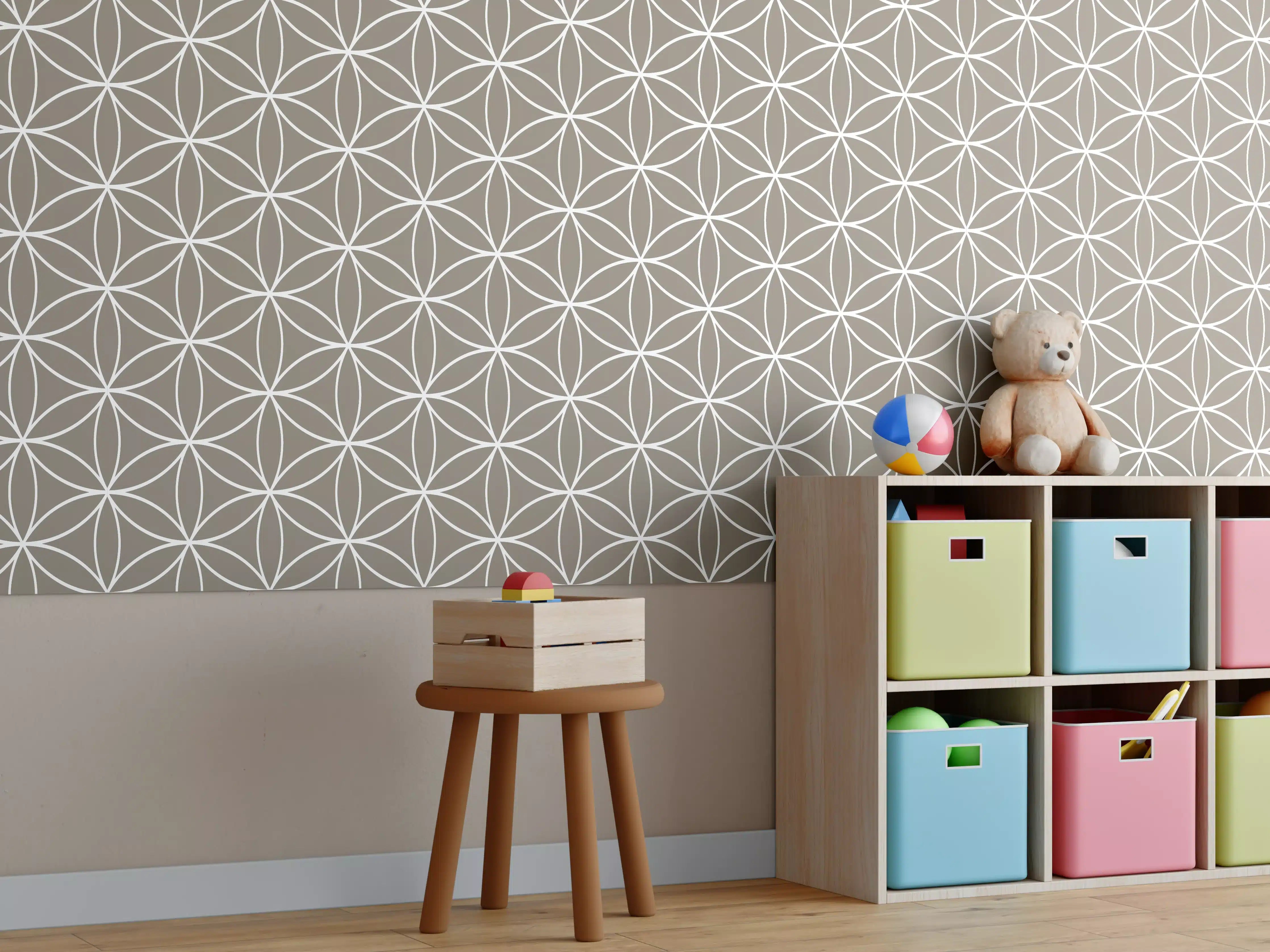 Kinderzimmer Wandgestaltung - Sanfte geometrische Mustertapete in Taupe