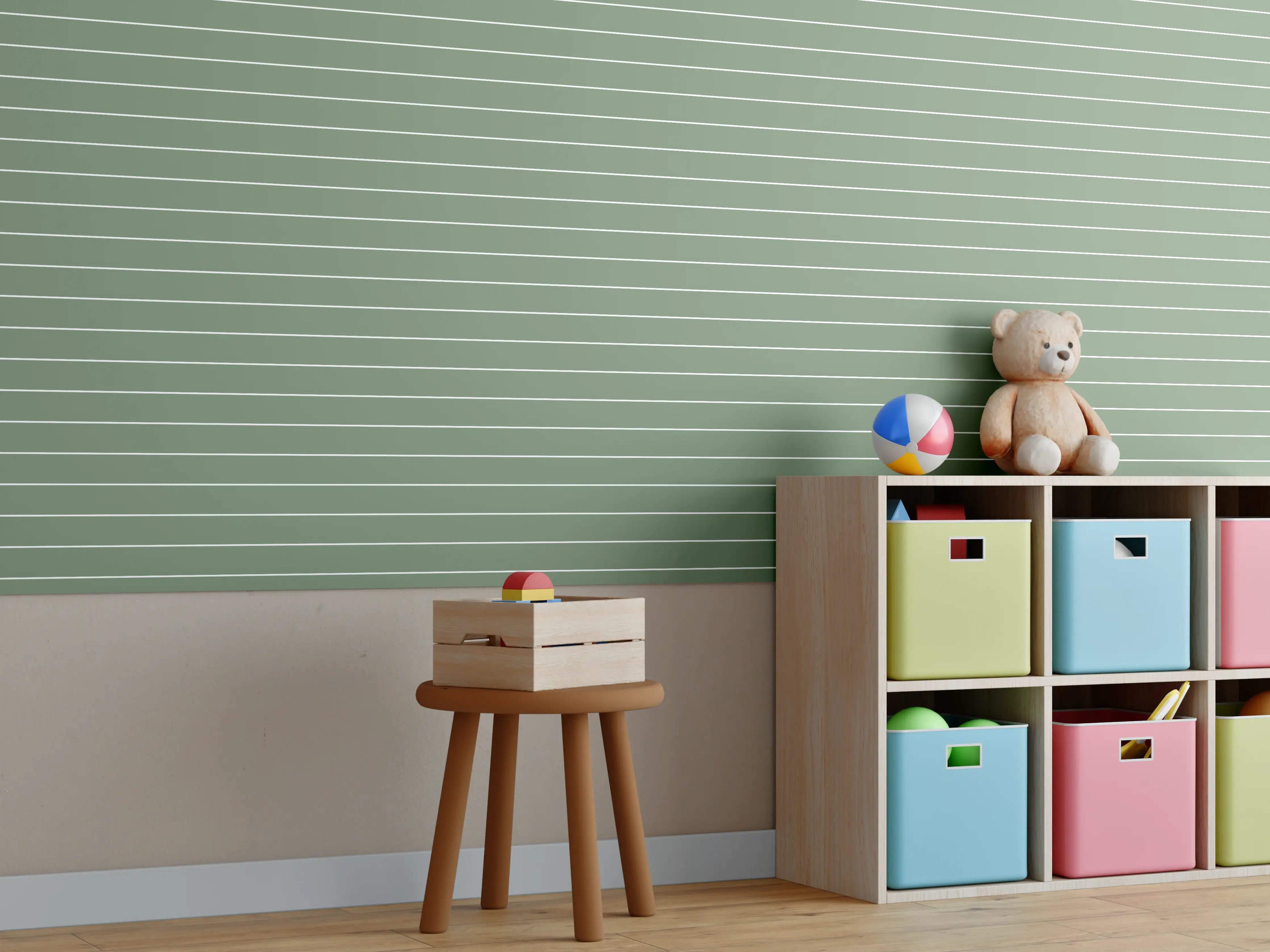 Kinderzimmer Wandgestaltung - Sanfte grüne Streifen