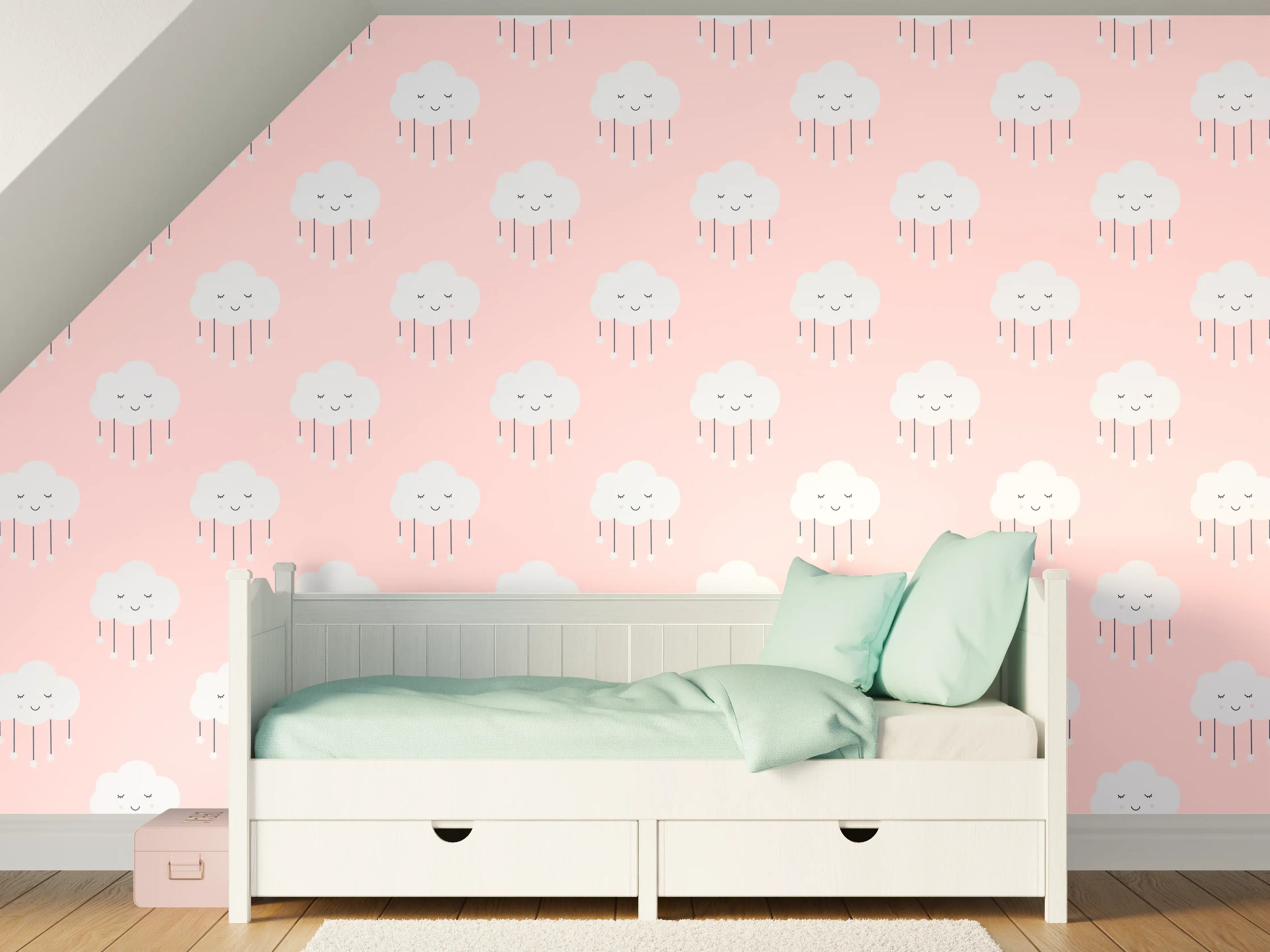 Kinderzimmer Wandgestaltung - Sanfte rosa Wolkenmuster