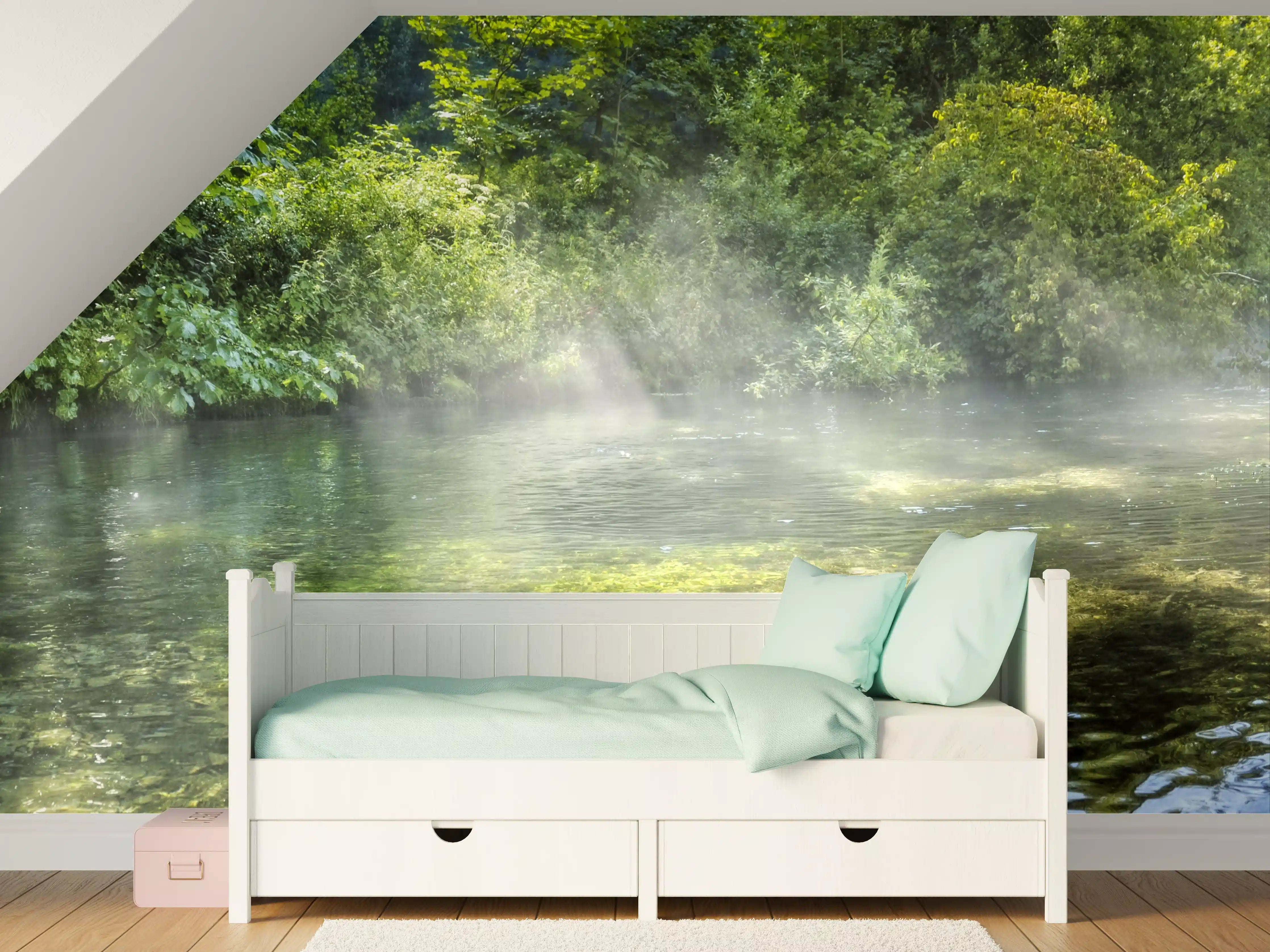 Kinderzimmer Wandgestaltung - Sanfter Fluss im grauen Licht