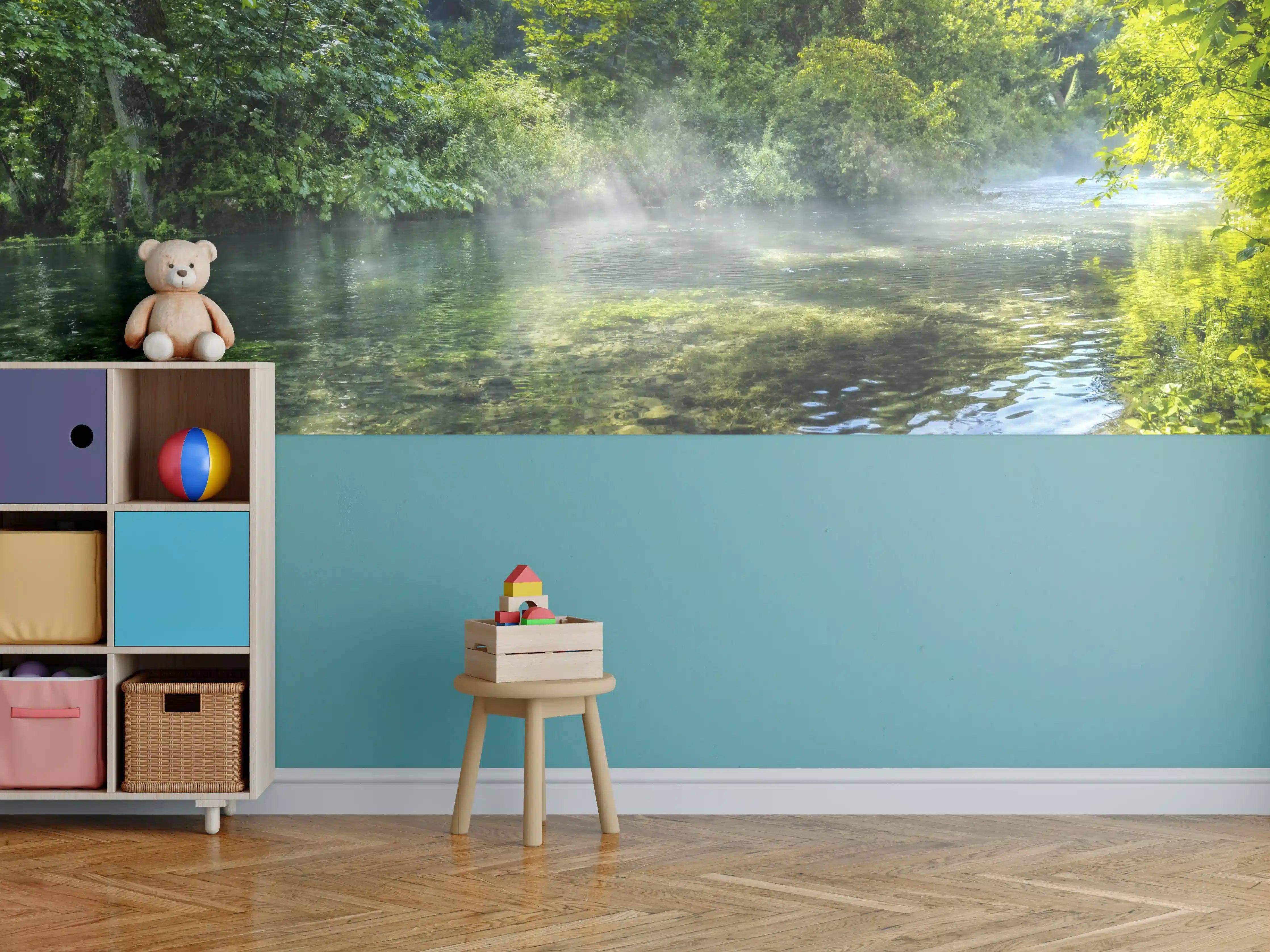 Kinderzimmer Wandgestaltung - Sanfter Fluss im grauen Licht