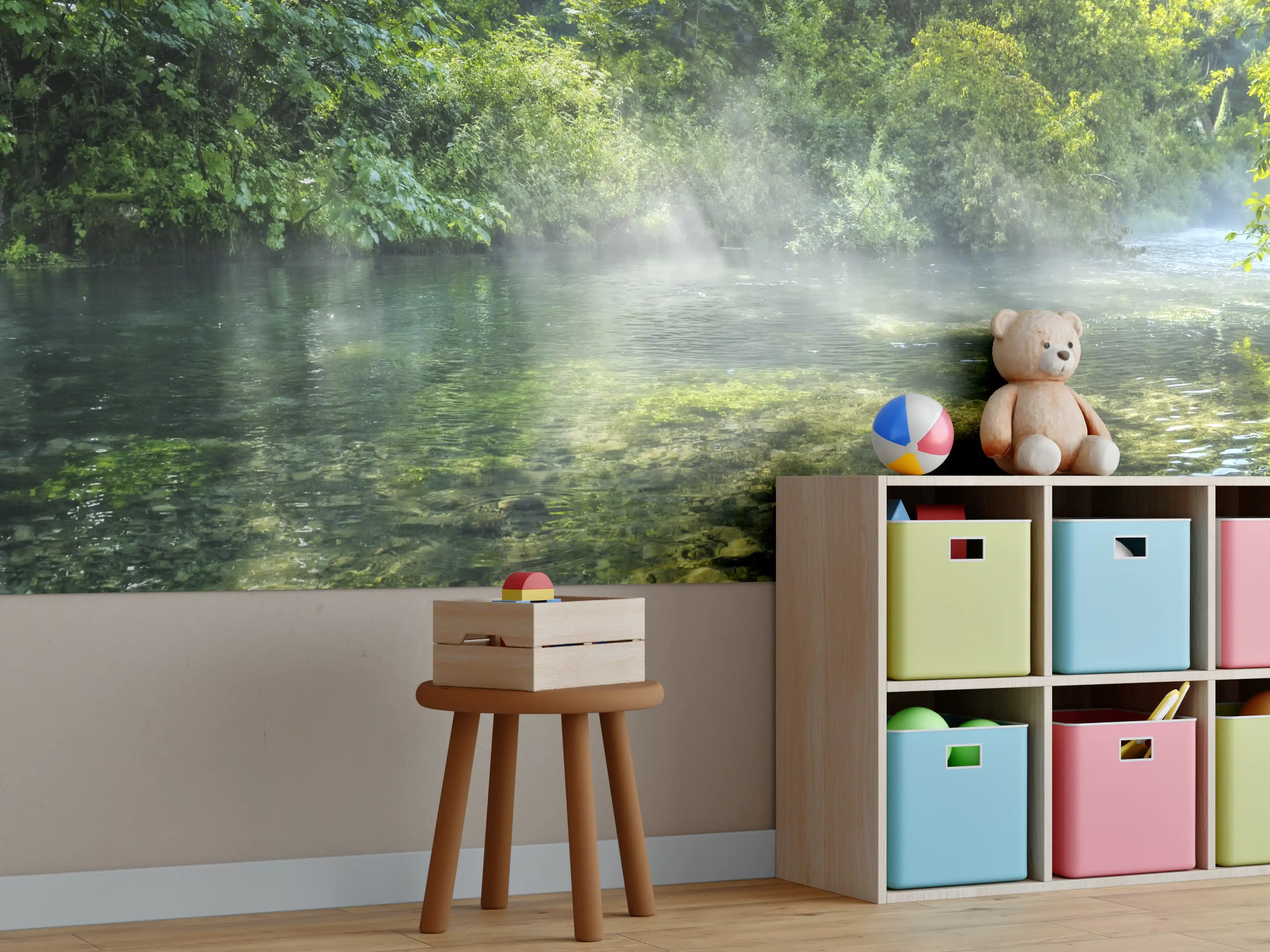 Kinderzimmer Wandgestaltung - Sanfter Fluss im grauen Licht