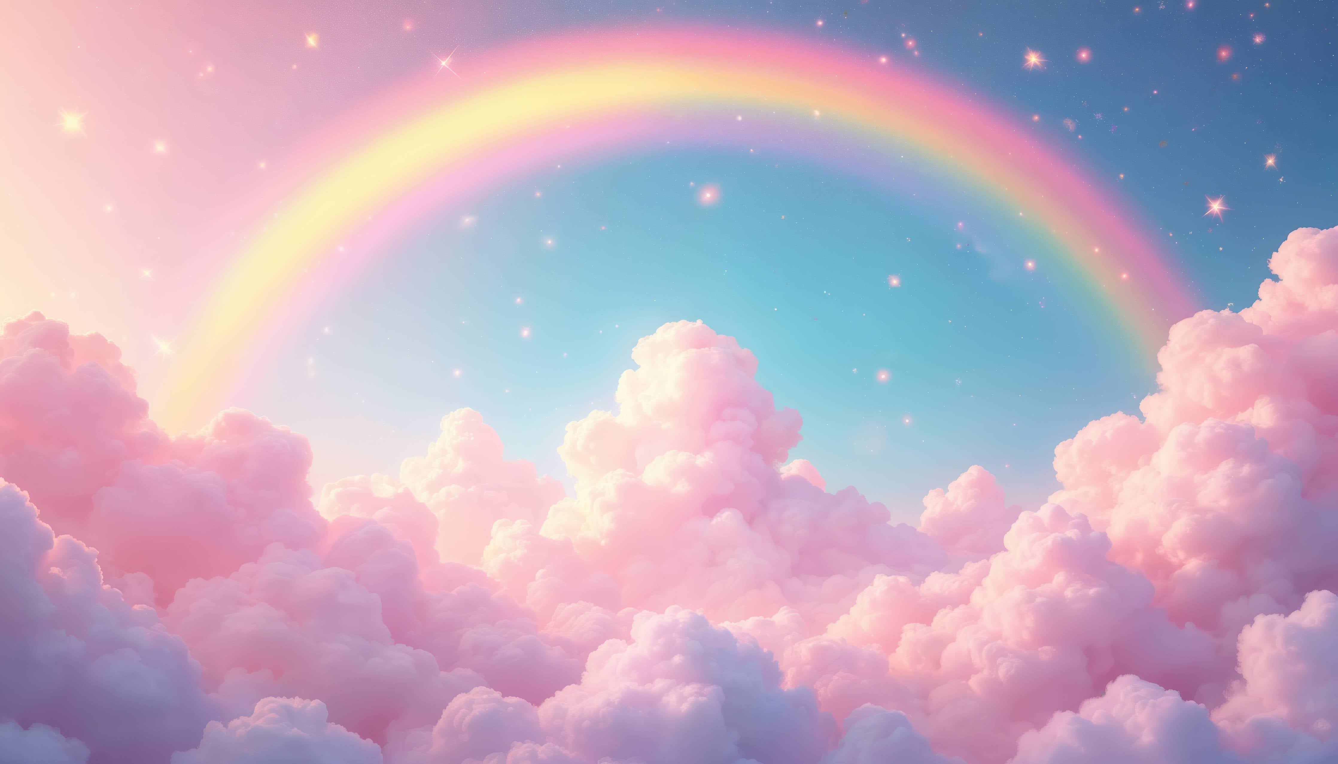 Kinderzimmer Wandgestaltung-Sanfter Regenbogen über pinken Wolken