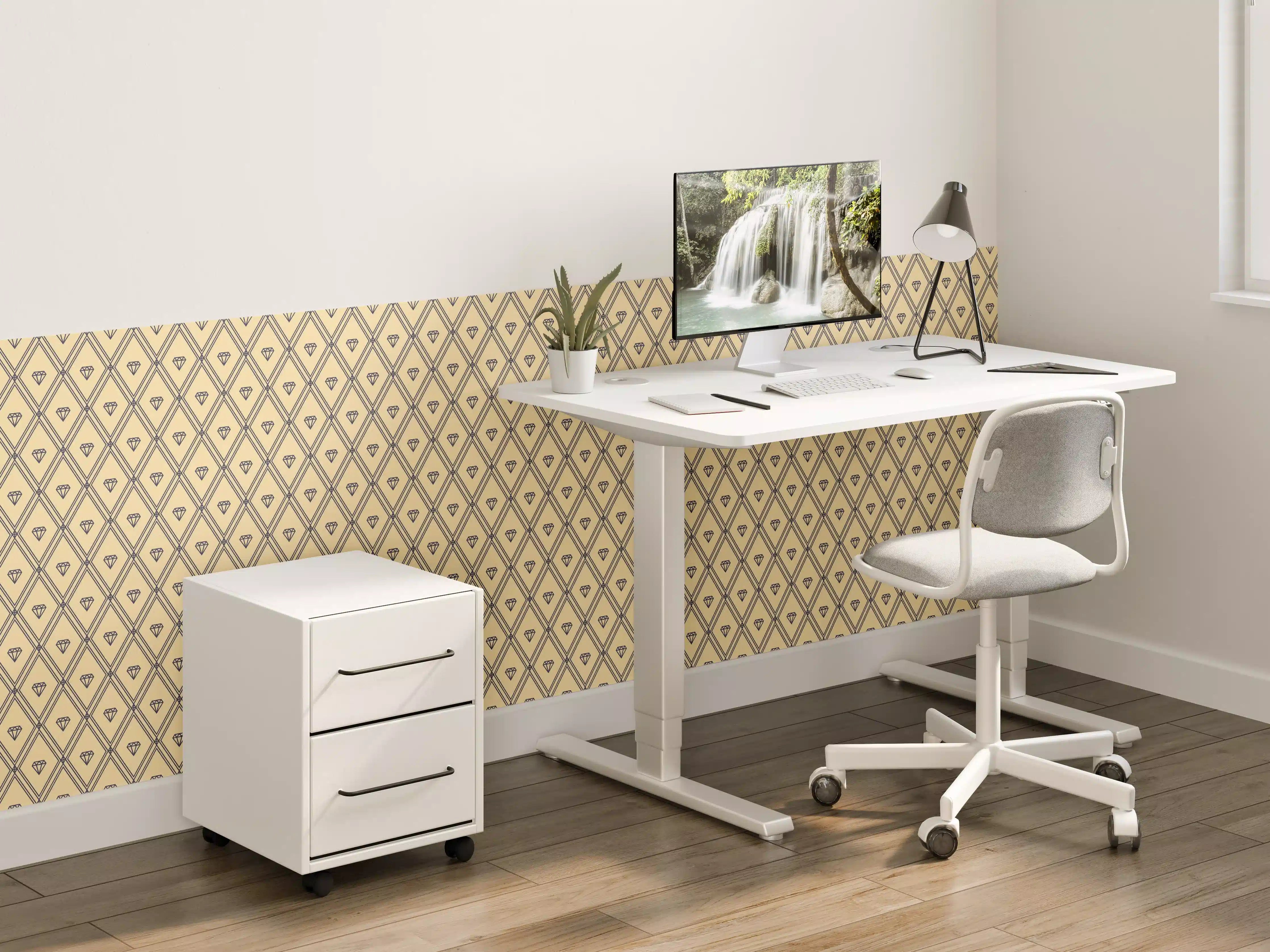 Kinderzimmer Wandgestaltung - Schimmernde Goldmuster auf grauweißem Untergrund