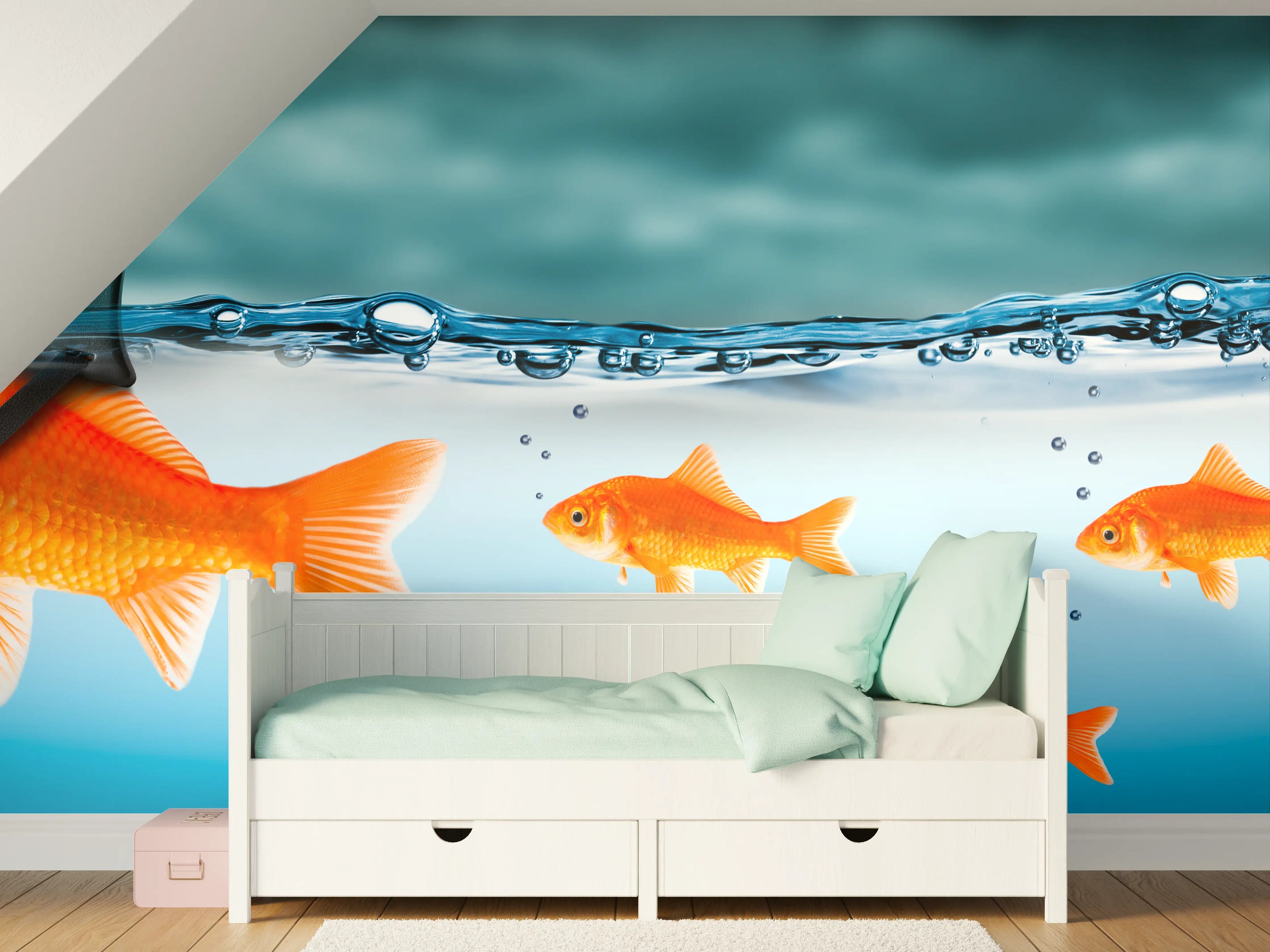 Kinderzimmer Wandgestaltung - Schimmernde Grau- und Weißfische
