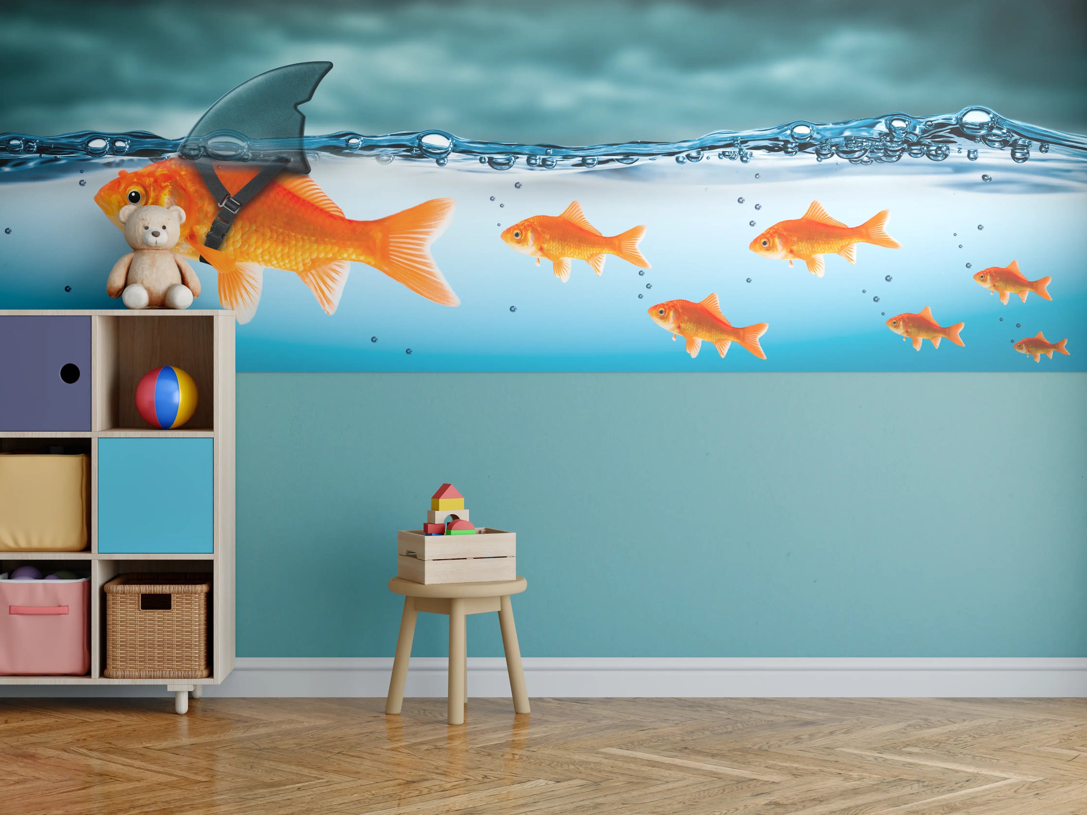 Kinderzimmer Wandgestaltung - Schimmernde Grau- und Weißfische