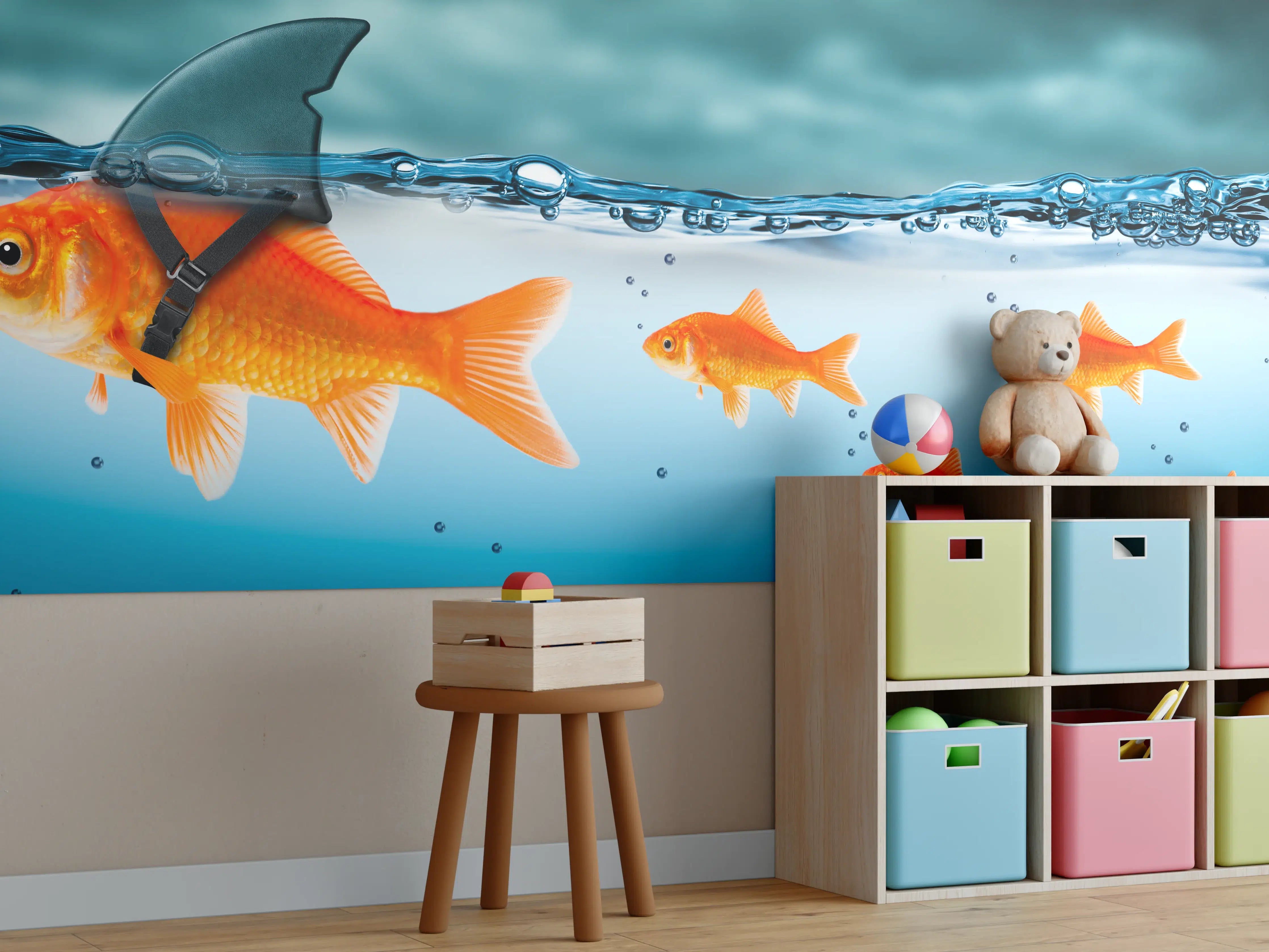 Kinderzimmer Wandgestaltung - Schimmernde Grau- und Weißfische