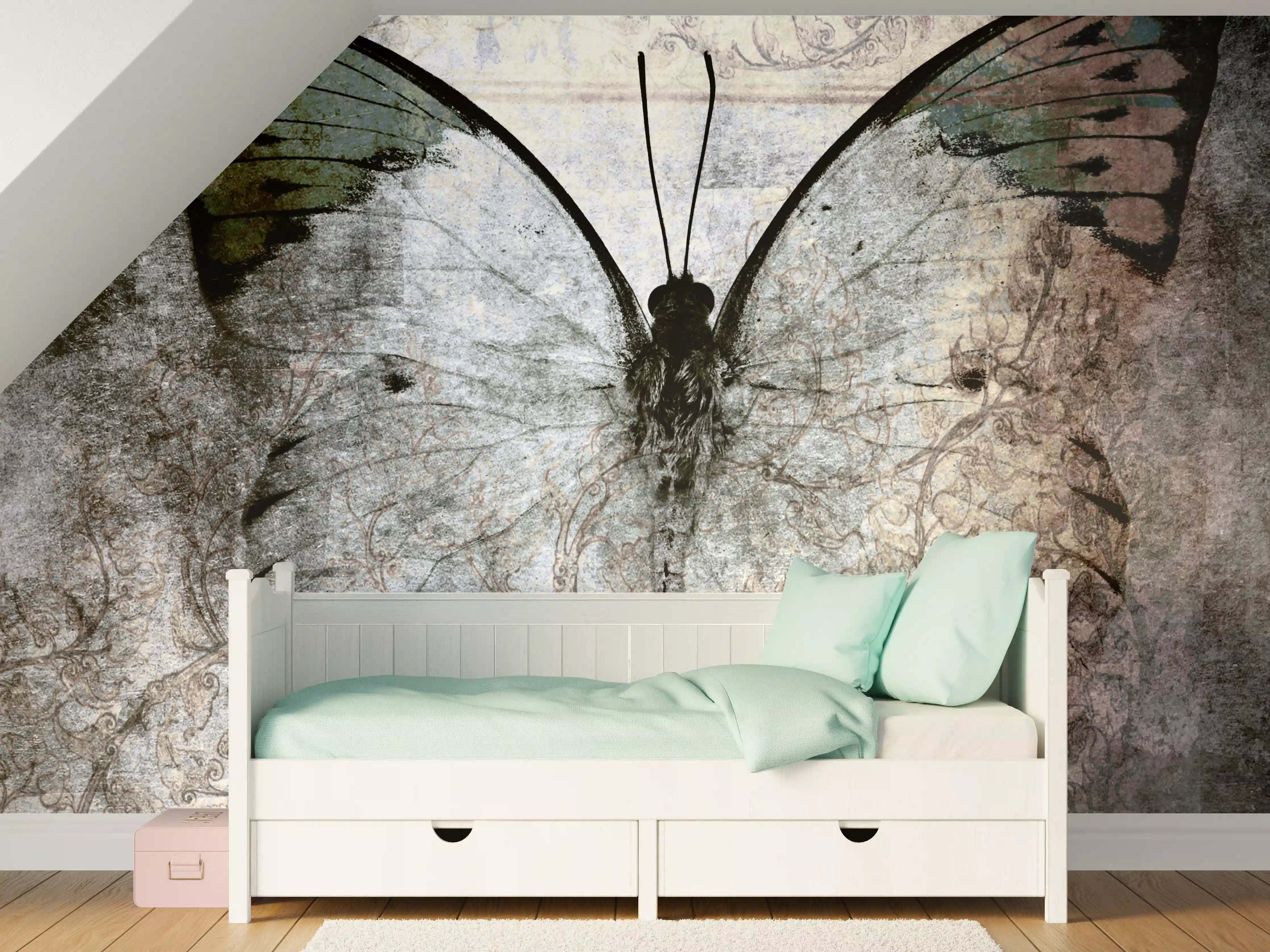 Kinderzimmer Wandgestaltung - Schmetterling mit fantasievoller Flügelzeichnung
