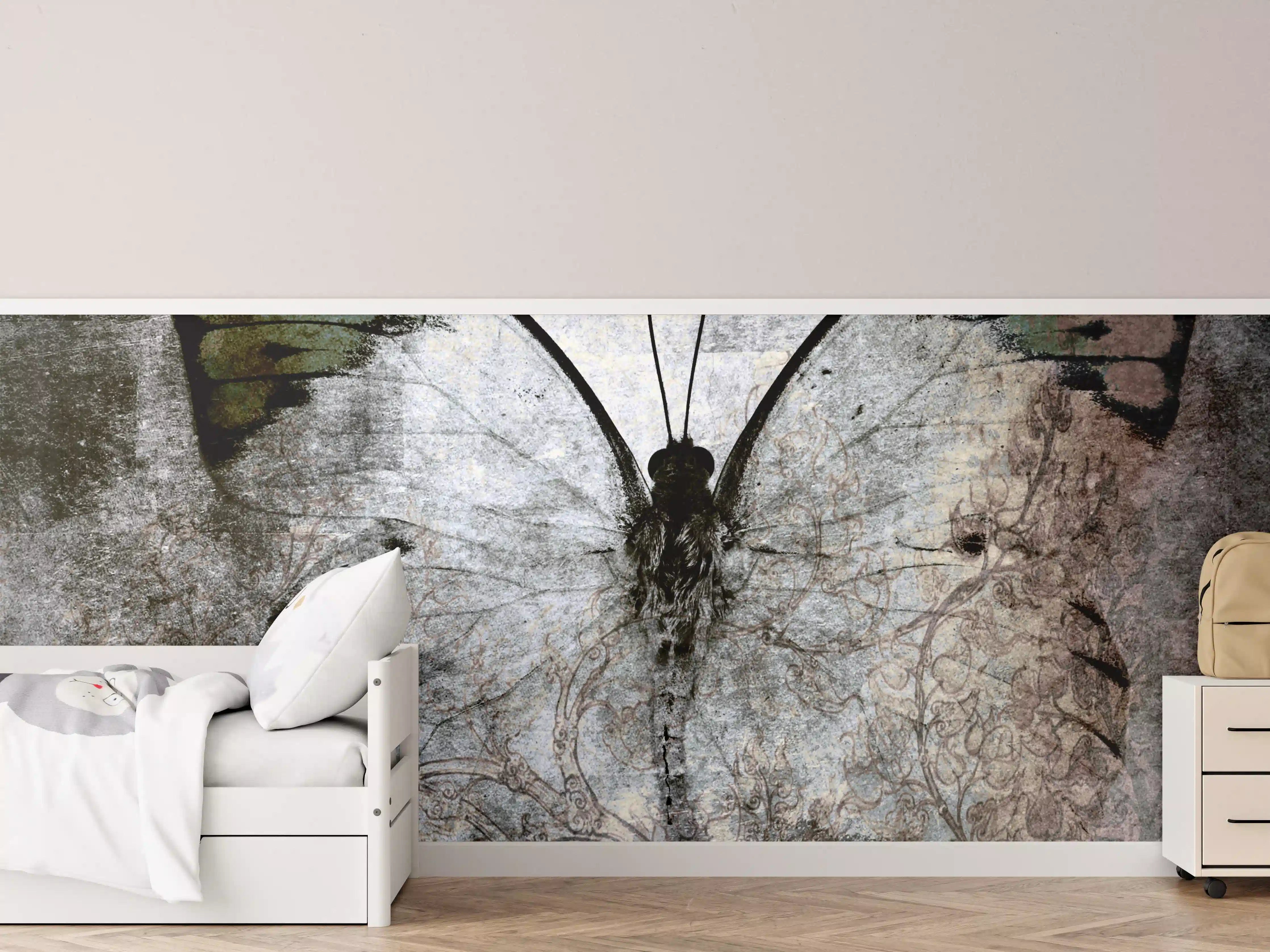 Kinderzimmer Wandgestaltung - Schmetterling mit fantasievoller Flügelzeichnung