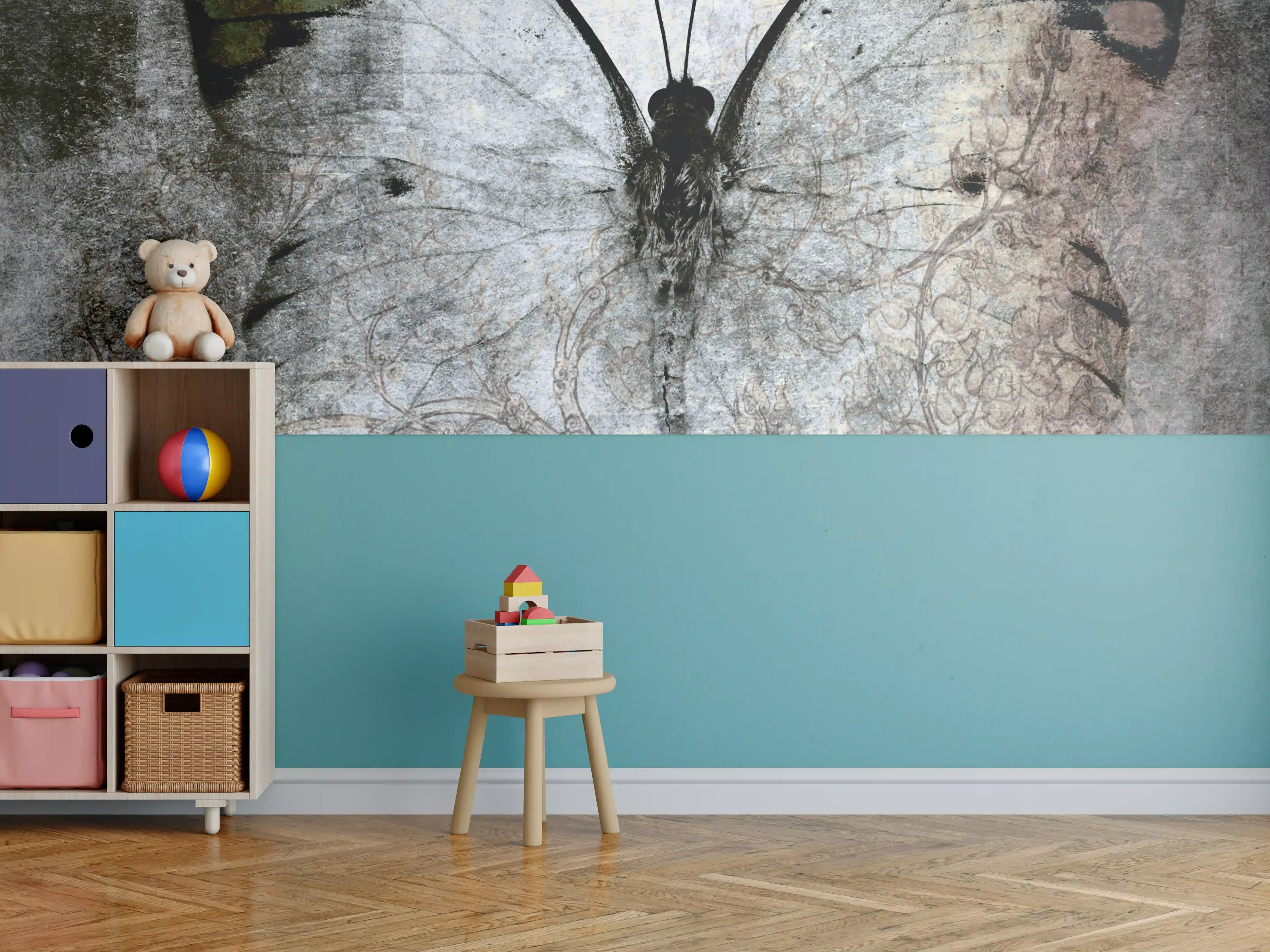Kinderzimmer Wandgestaltung - Schmetterling mit fantasievoller Flügelzeichnung