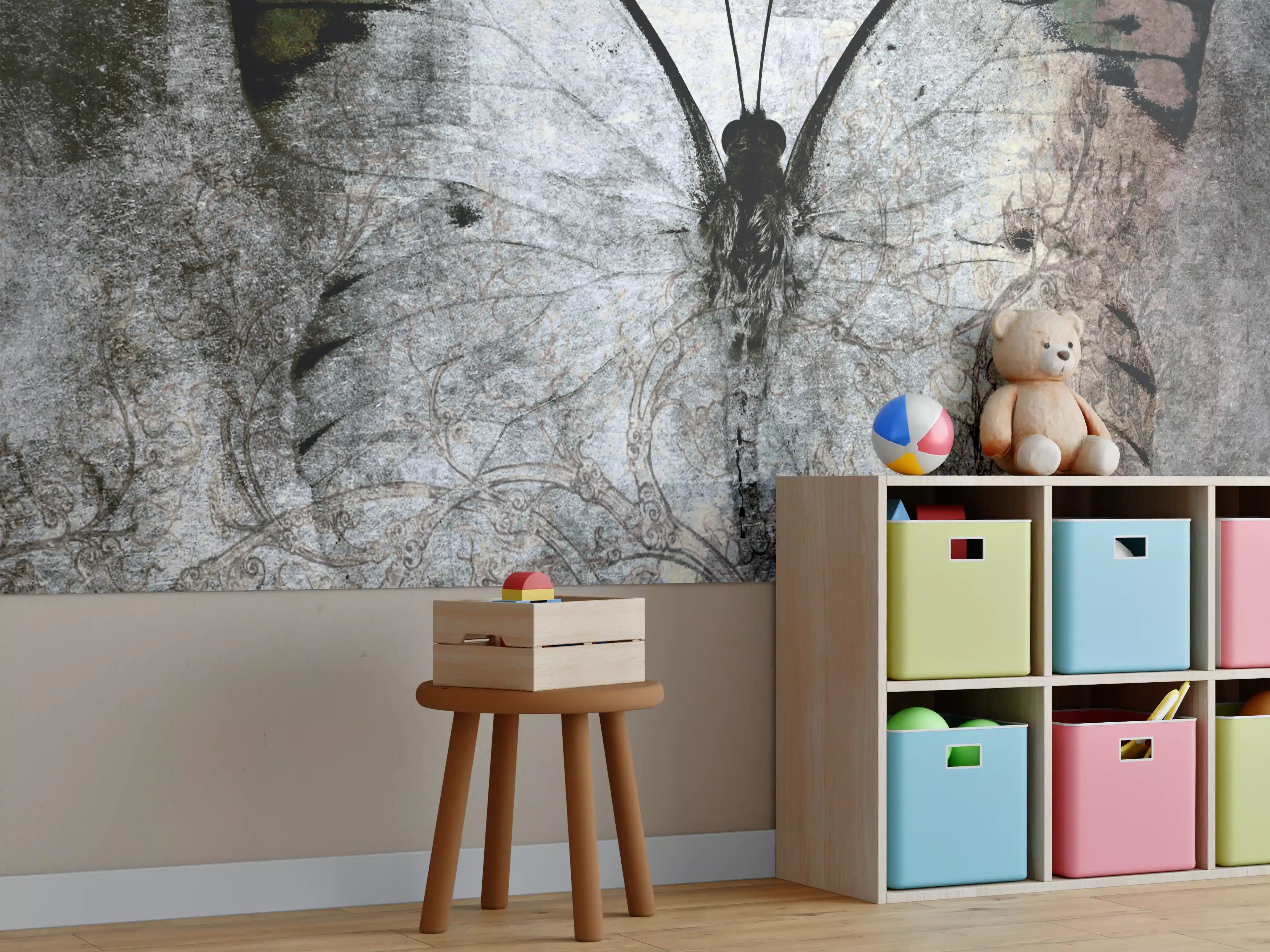 Kinderzimmer Wandgestaltung - Schmetterling mit fantasievoller Flügelzeichnung