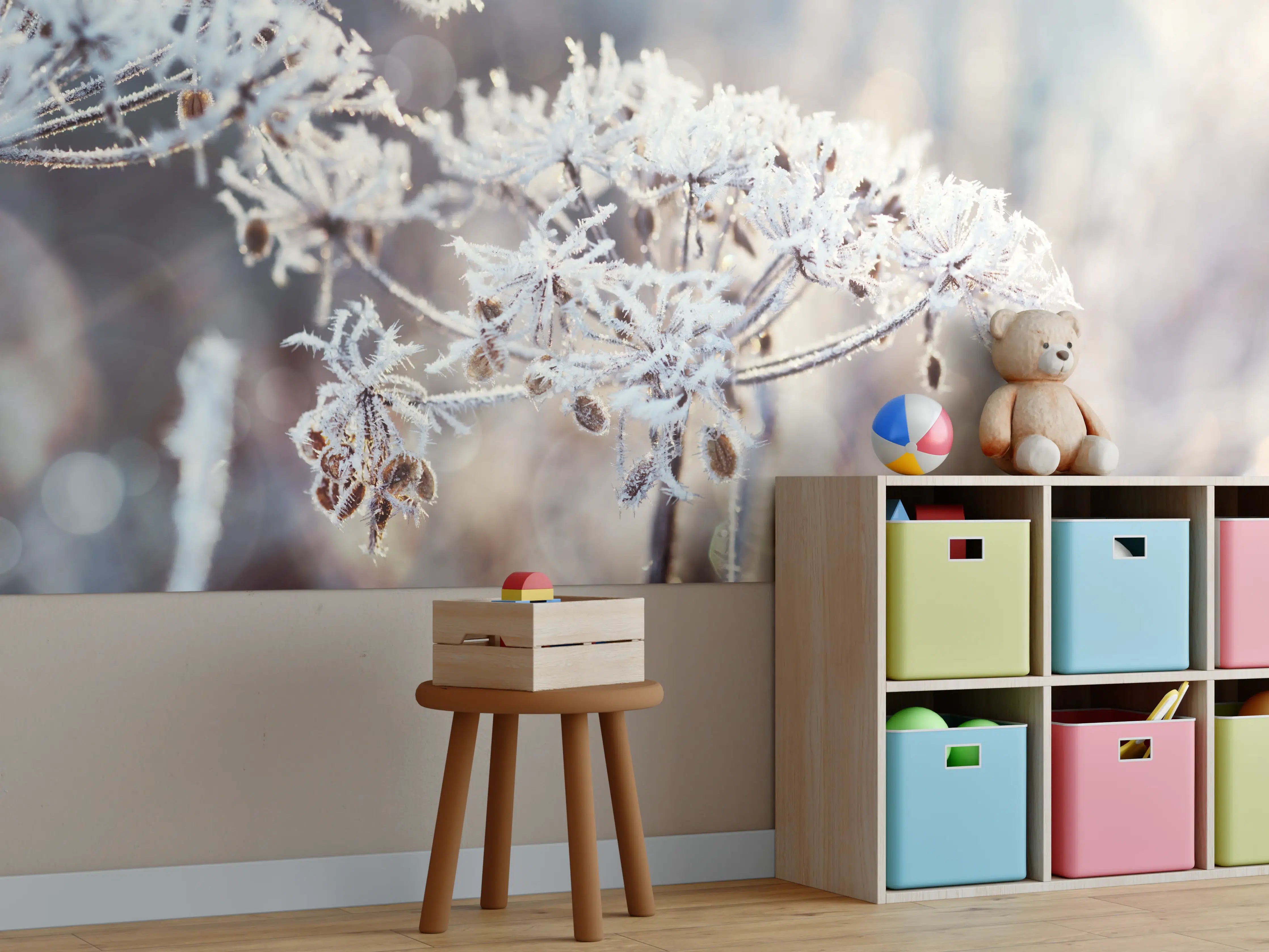 Kinderzimmer Wandgestaltung - Schneetau auf Pflanzen