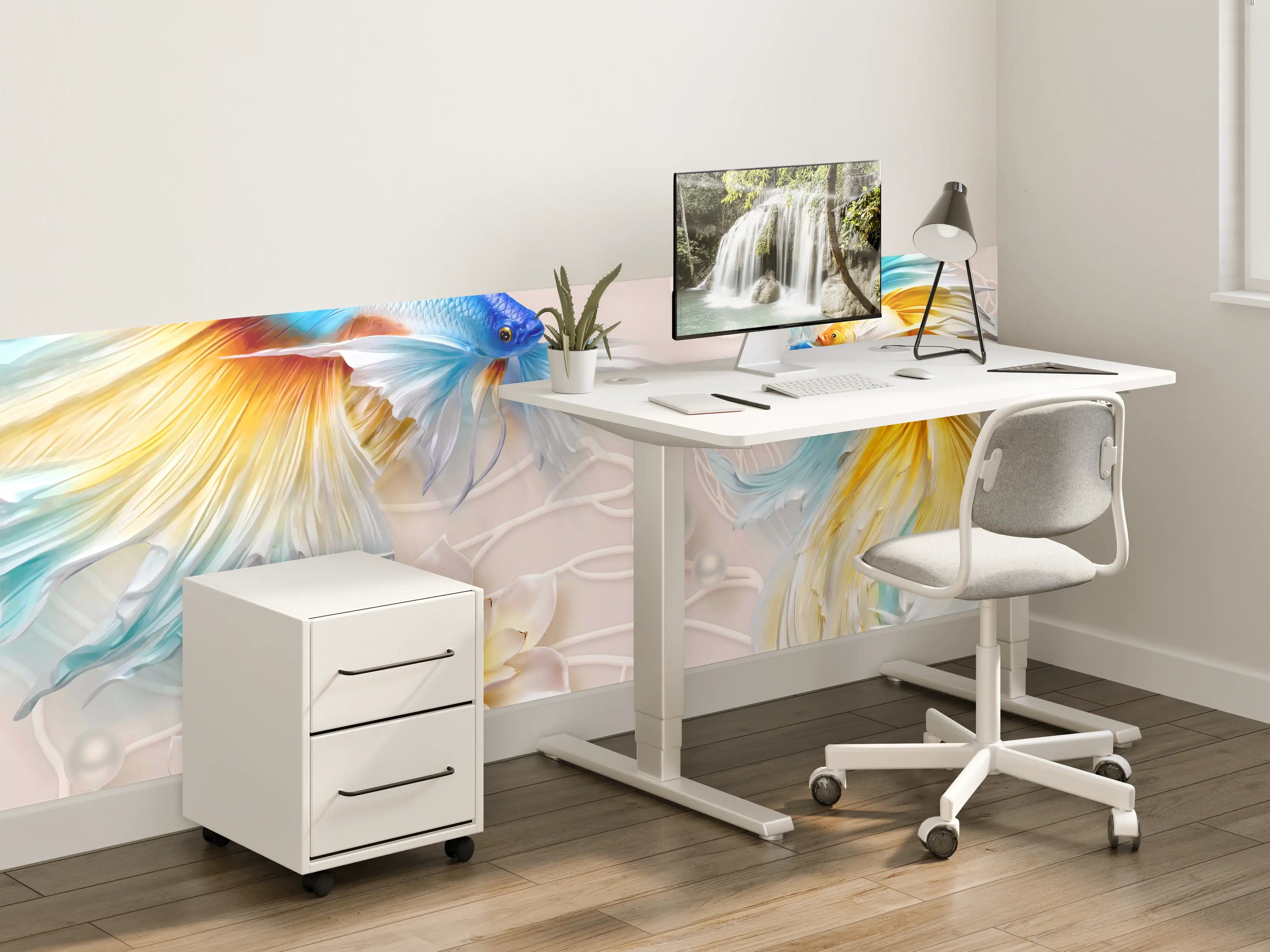 Kinderzimmer Wandgestaltung - Schöne Fische auf Rosa Hintergrund