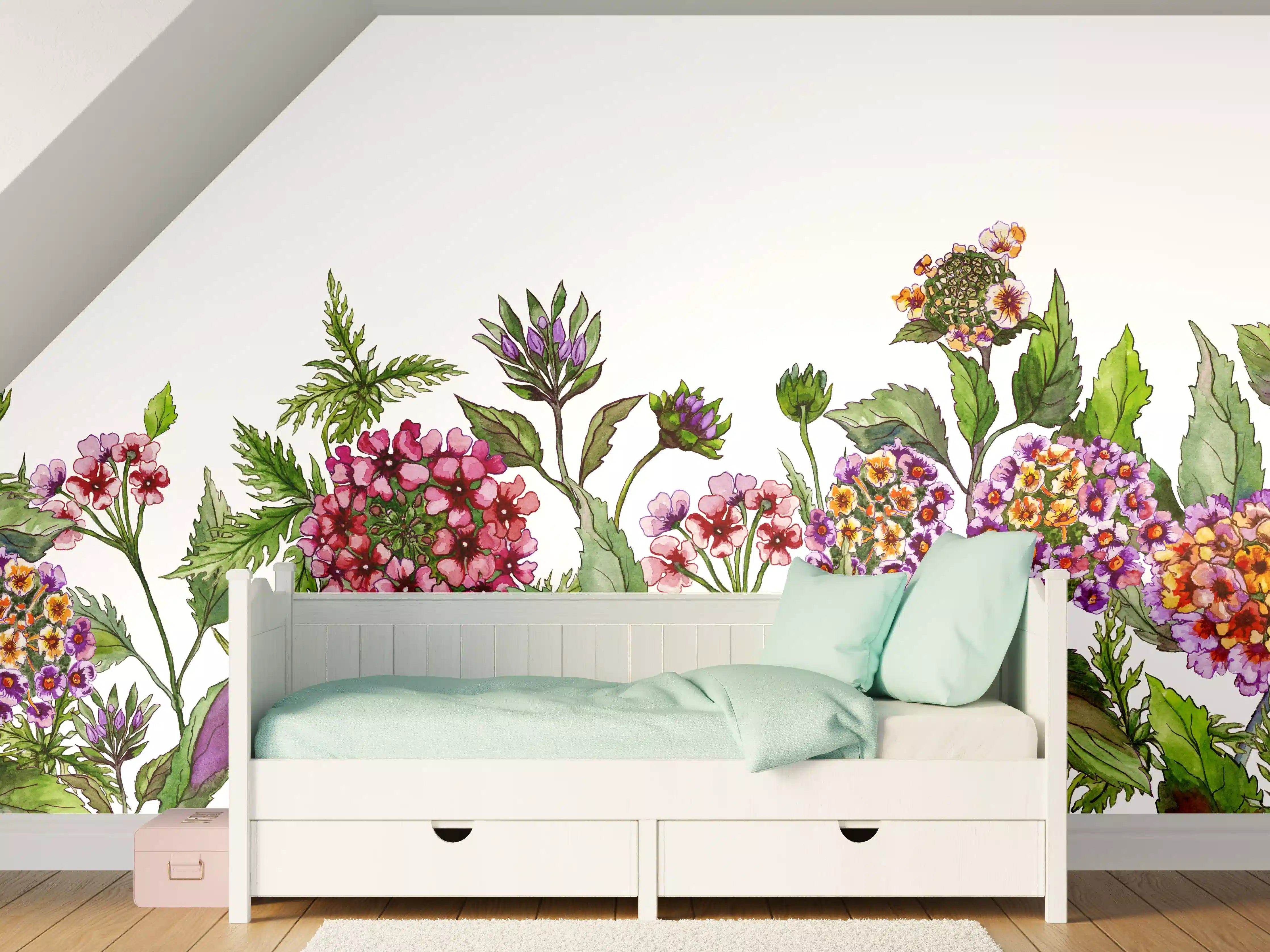 Kinderzimmer Wandgestaltung - Schöne Lantana-Blüten mit grünem Blätter