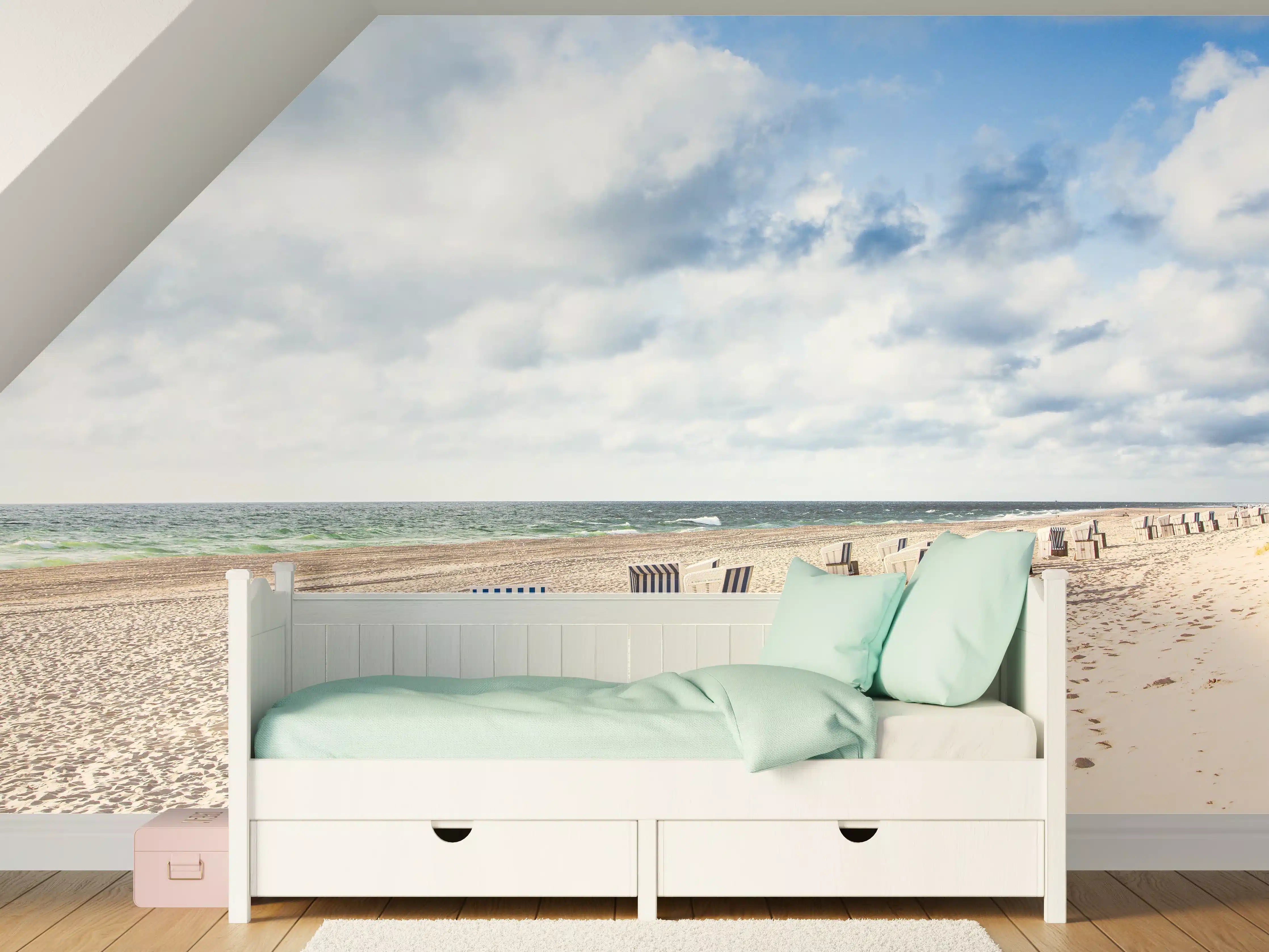 Kinderzimmer Wandgestaltung - Schöne Strandliegestühle in Blau und Weiß