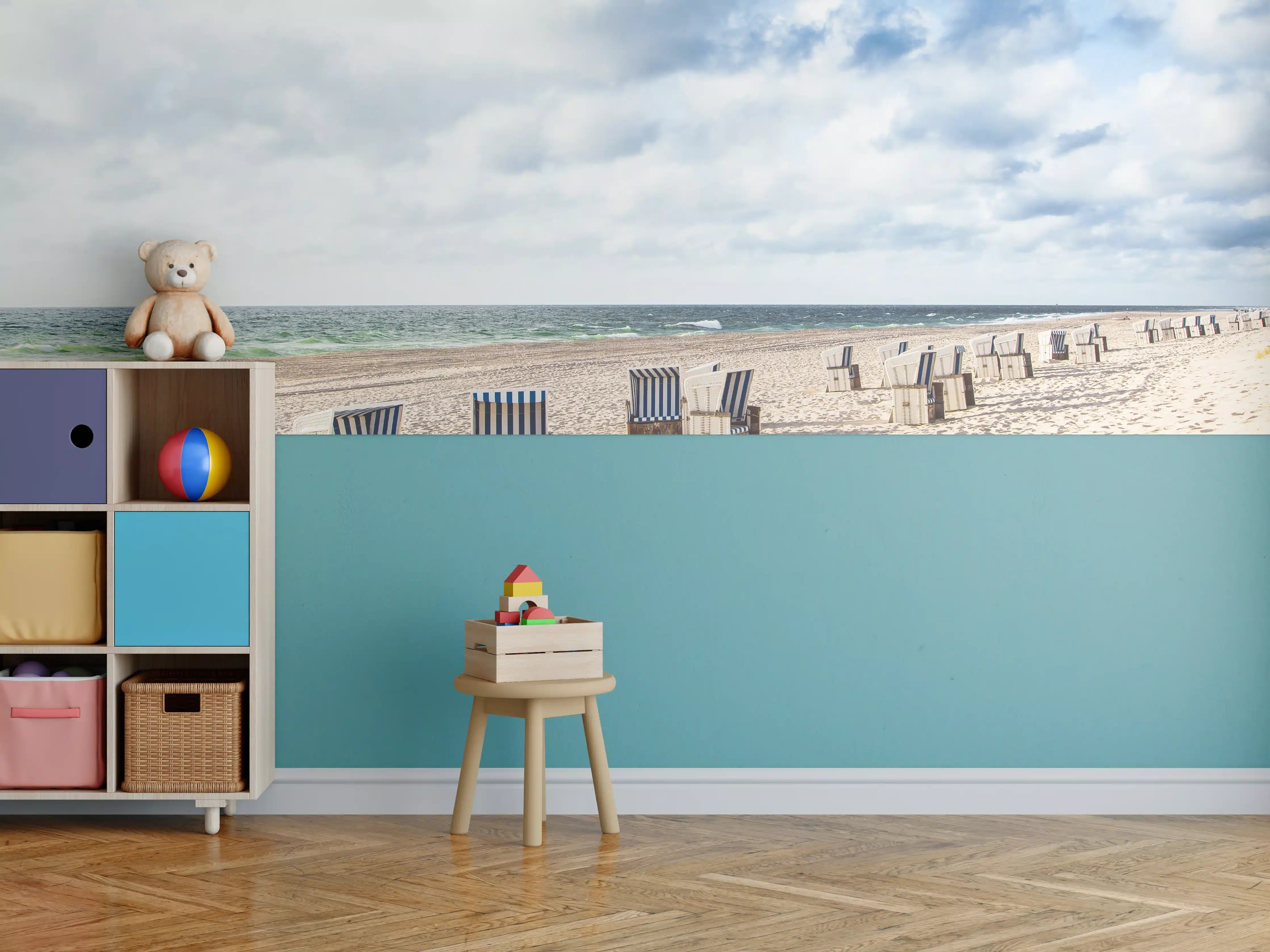 Kinderzimmer Wandgestaltung - Schöne Strandliegestühle in Blau und Weiß