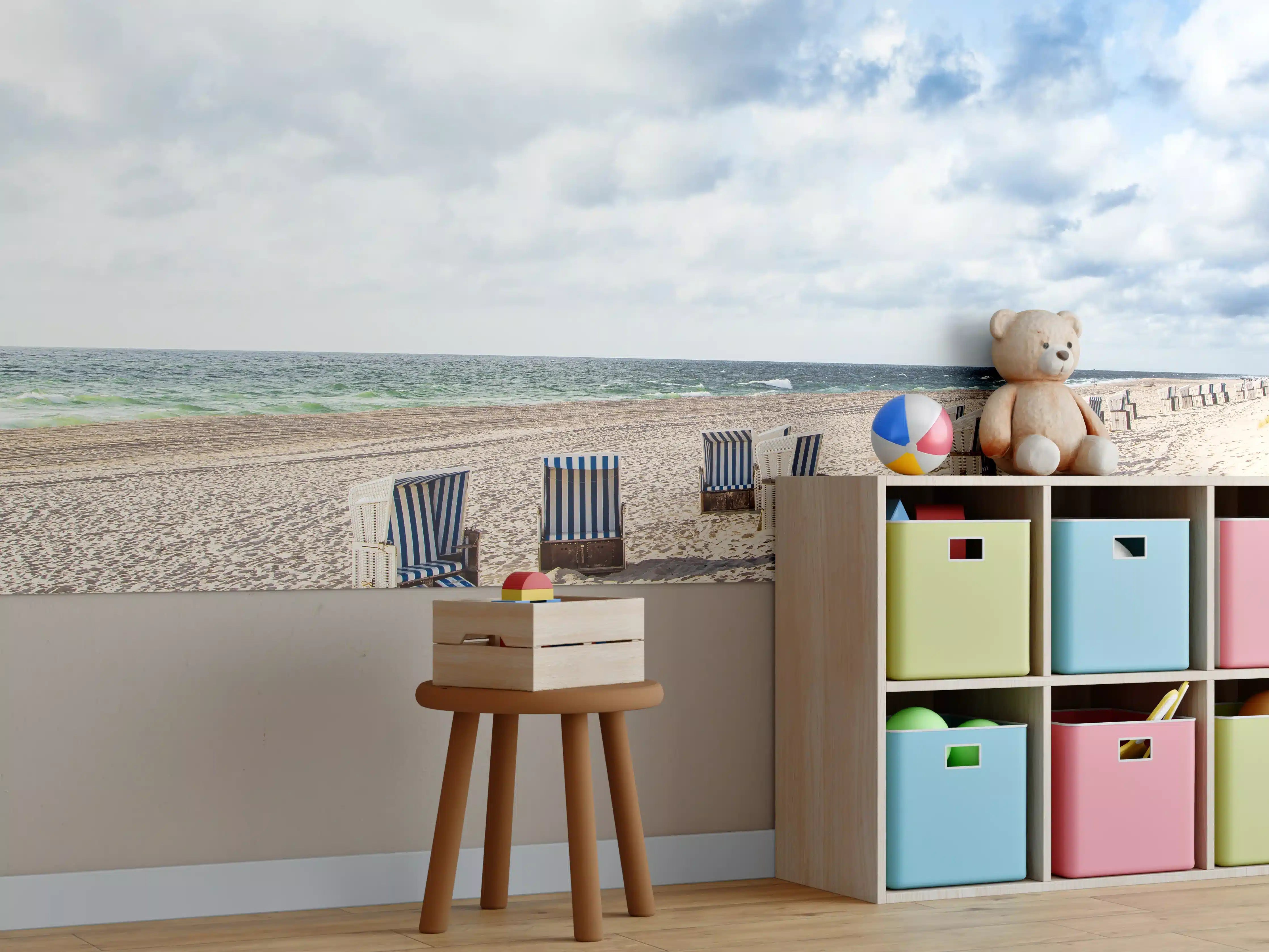 Kinderzimmer Wandgestaltung - Schöne Strandliegestühle in Blau und Weiß