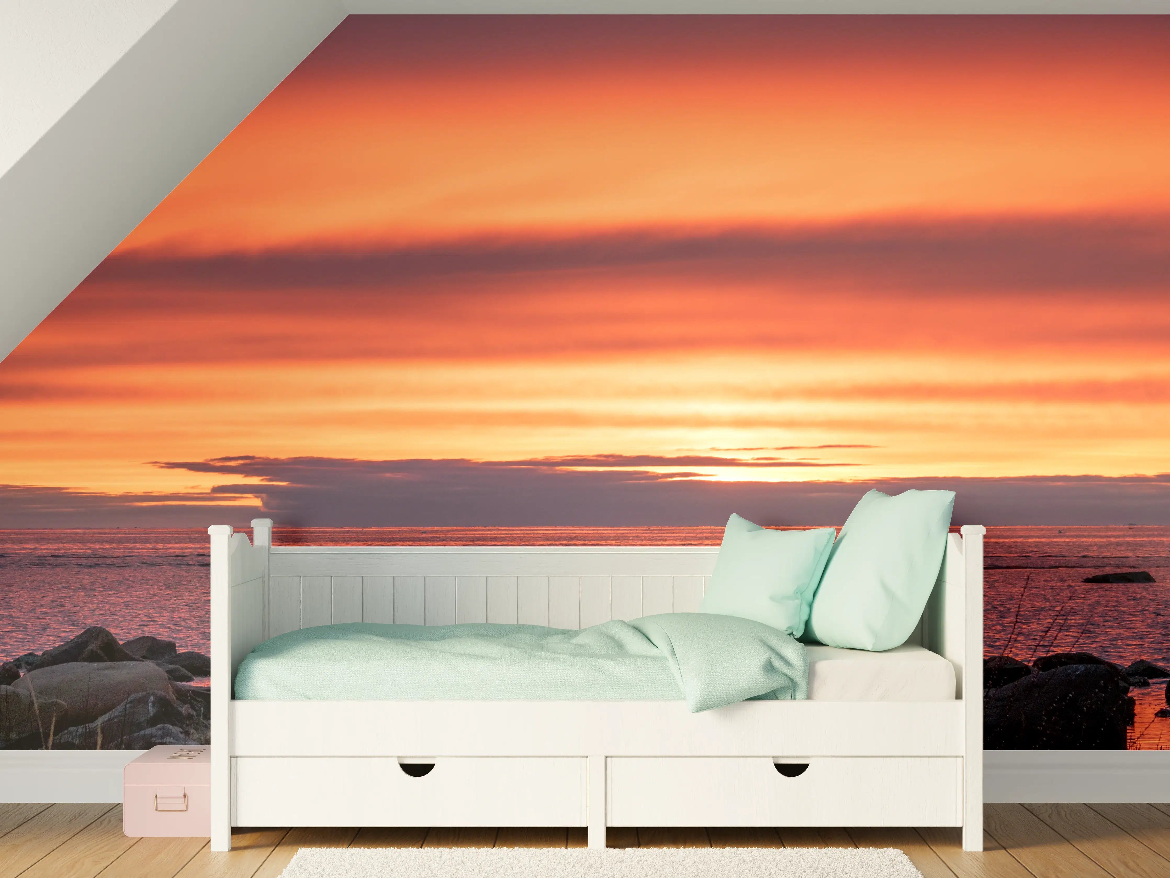 Kinderzimmer Wandgestaltung - Schöner Sonnenuntergang am Meer