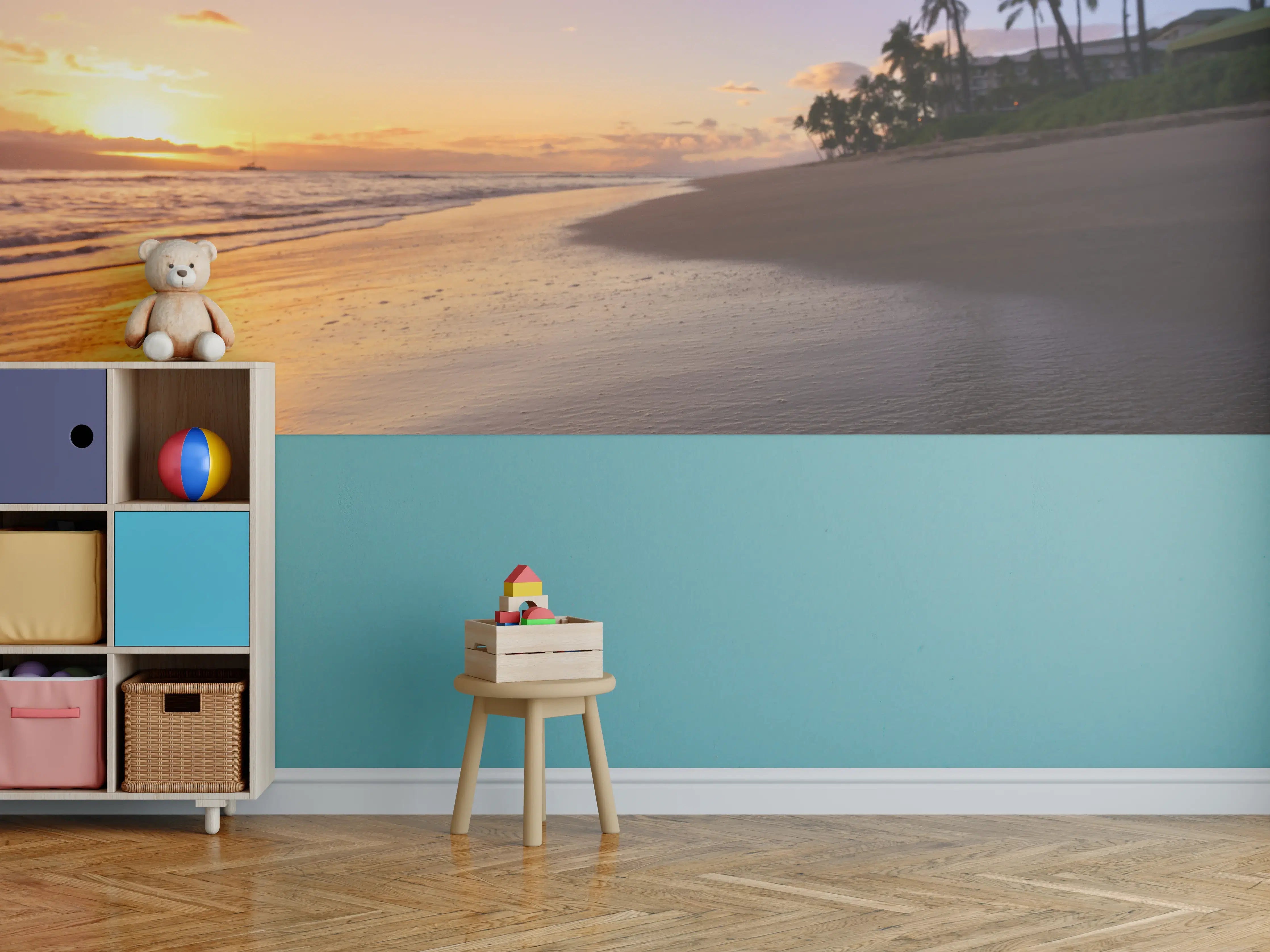 Kinderzimmer Wandgestaltung - Schöner Sonnenuntergang am Strand von Hawaii