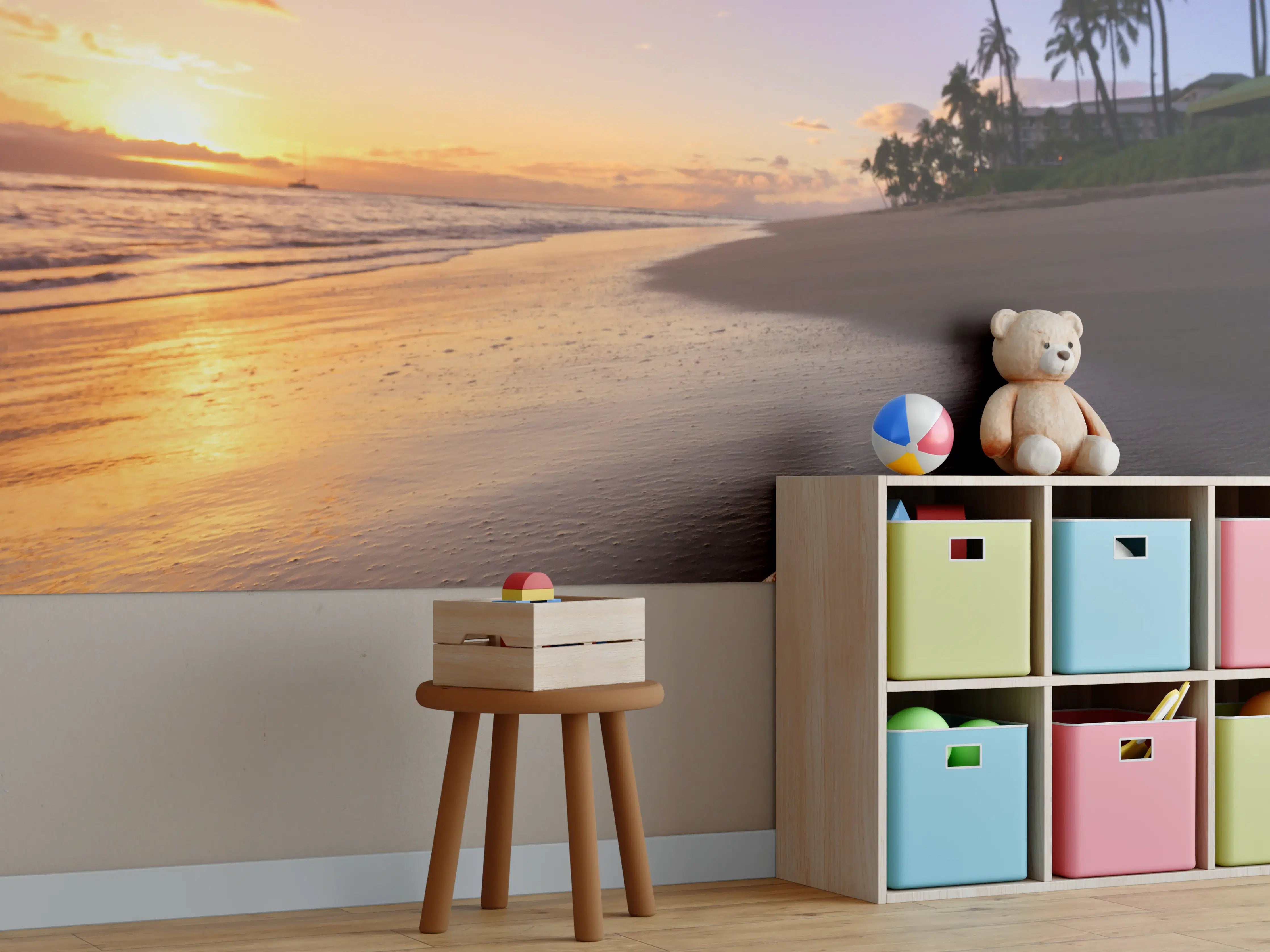 Kinderzimmer Wandgestaltung - Schöner Sonnenuntergang am Strand von Hawaii