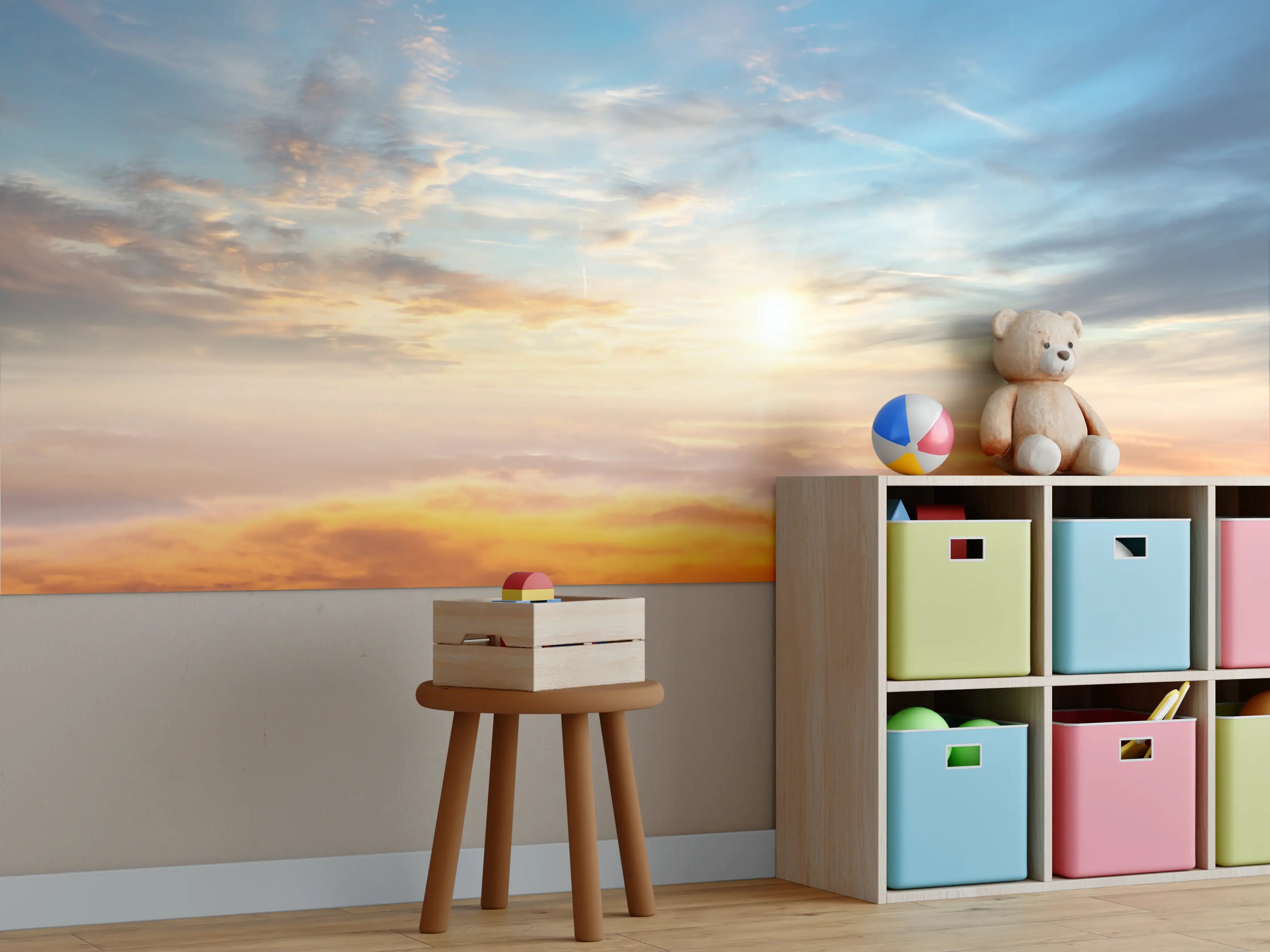 Kinderzimmer Wandgestaltung - Schöner Sonnenuntergang über den Wolken