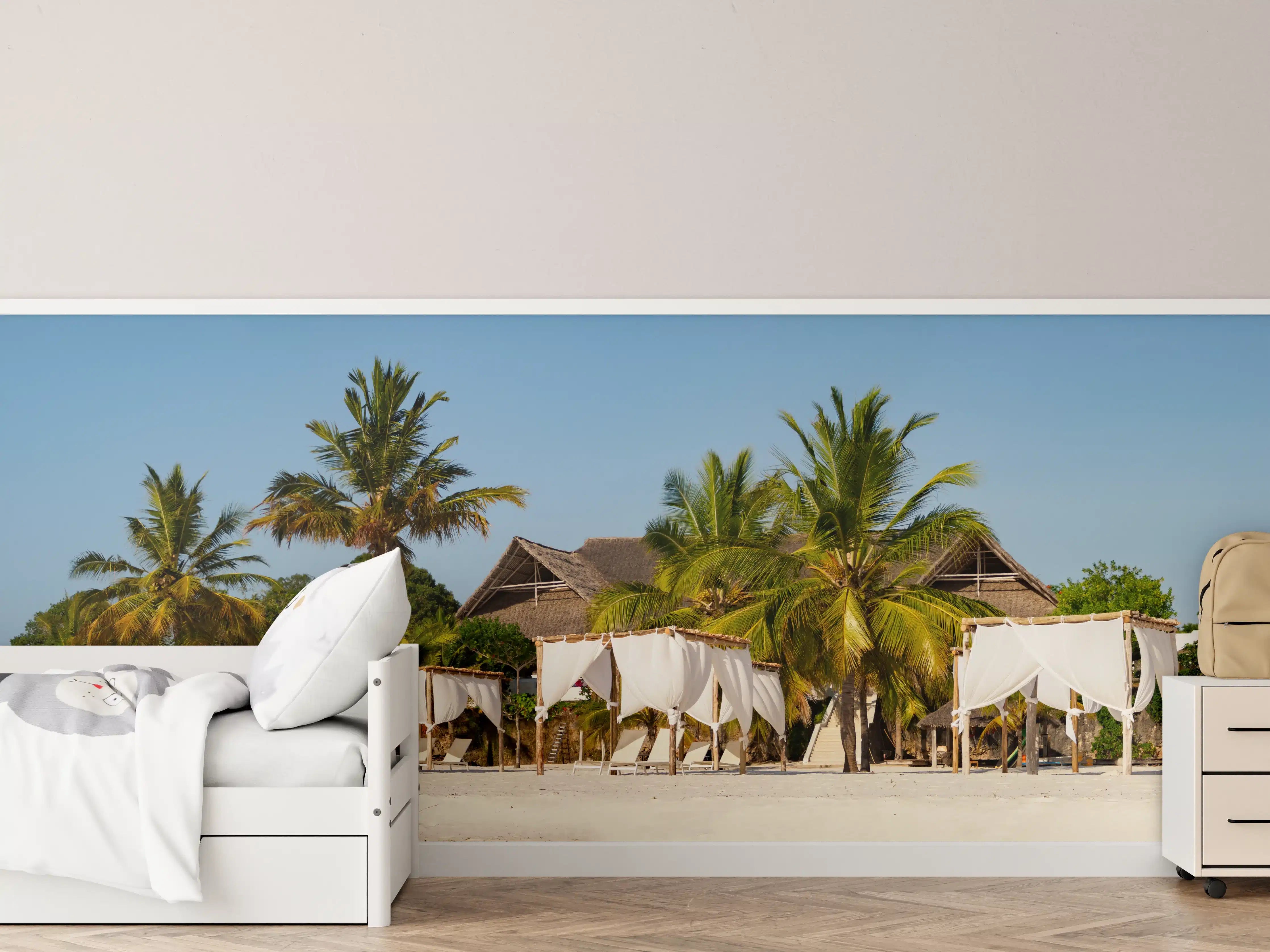Kinderzimmer Wandgestaltung - Schöner Strand mit Liegen