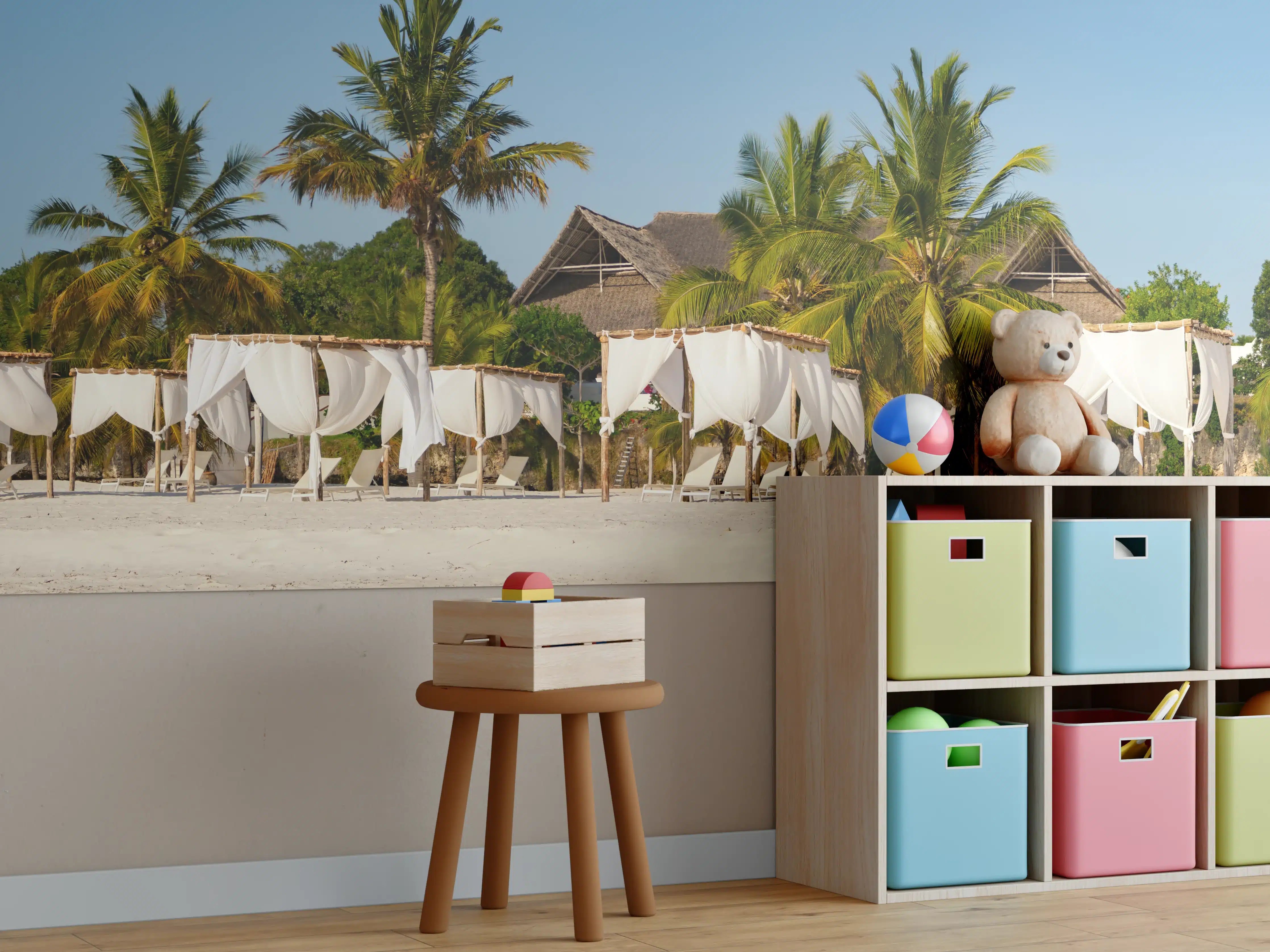 Kinderzimmer Wandgestaltung - Schöner Strand mit Liegen
