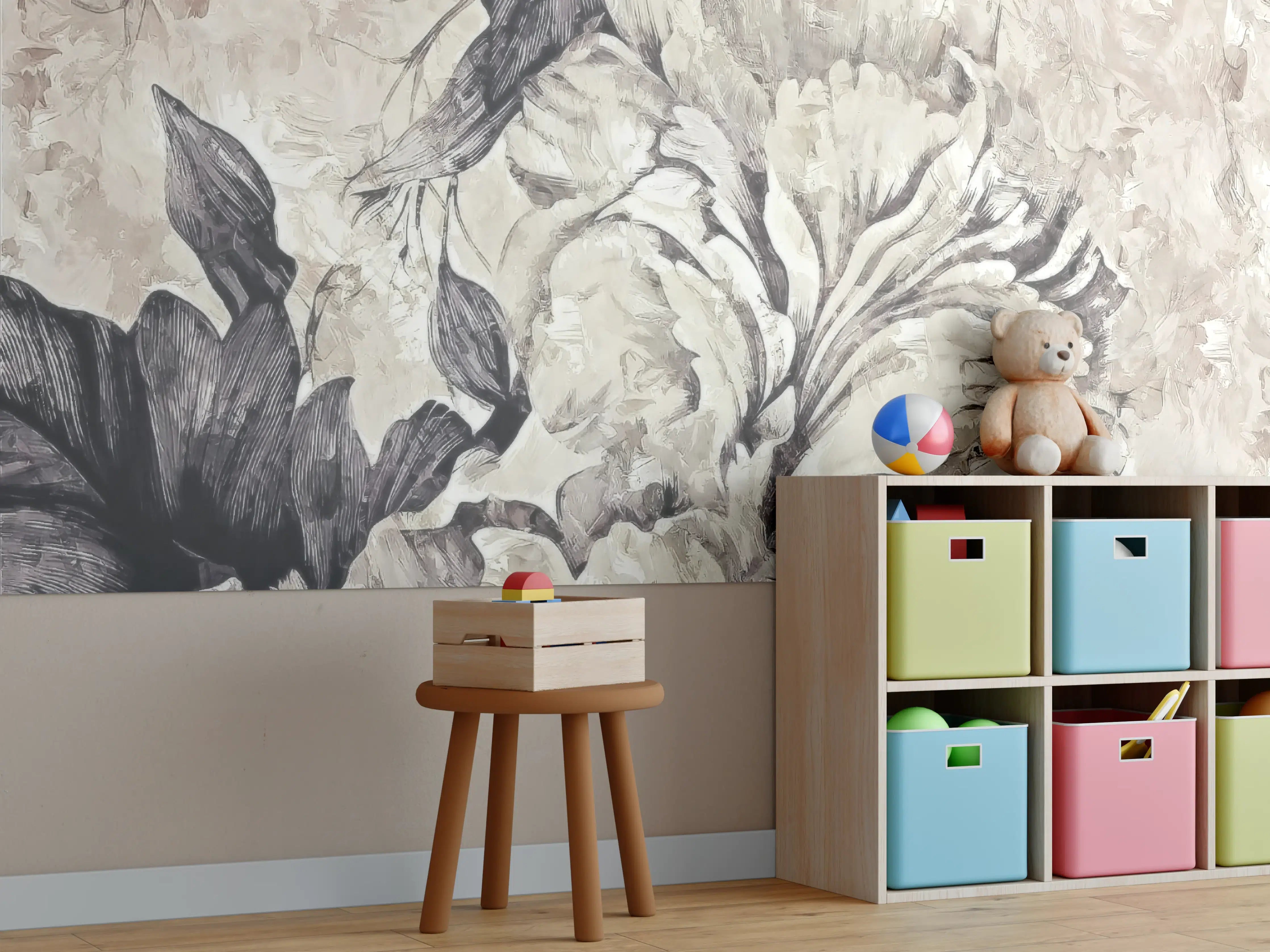 Kinderzimmer Wandgestaltung - Schwarz - weißes Pflanzen Gemälde 3