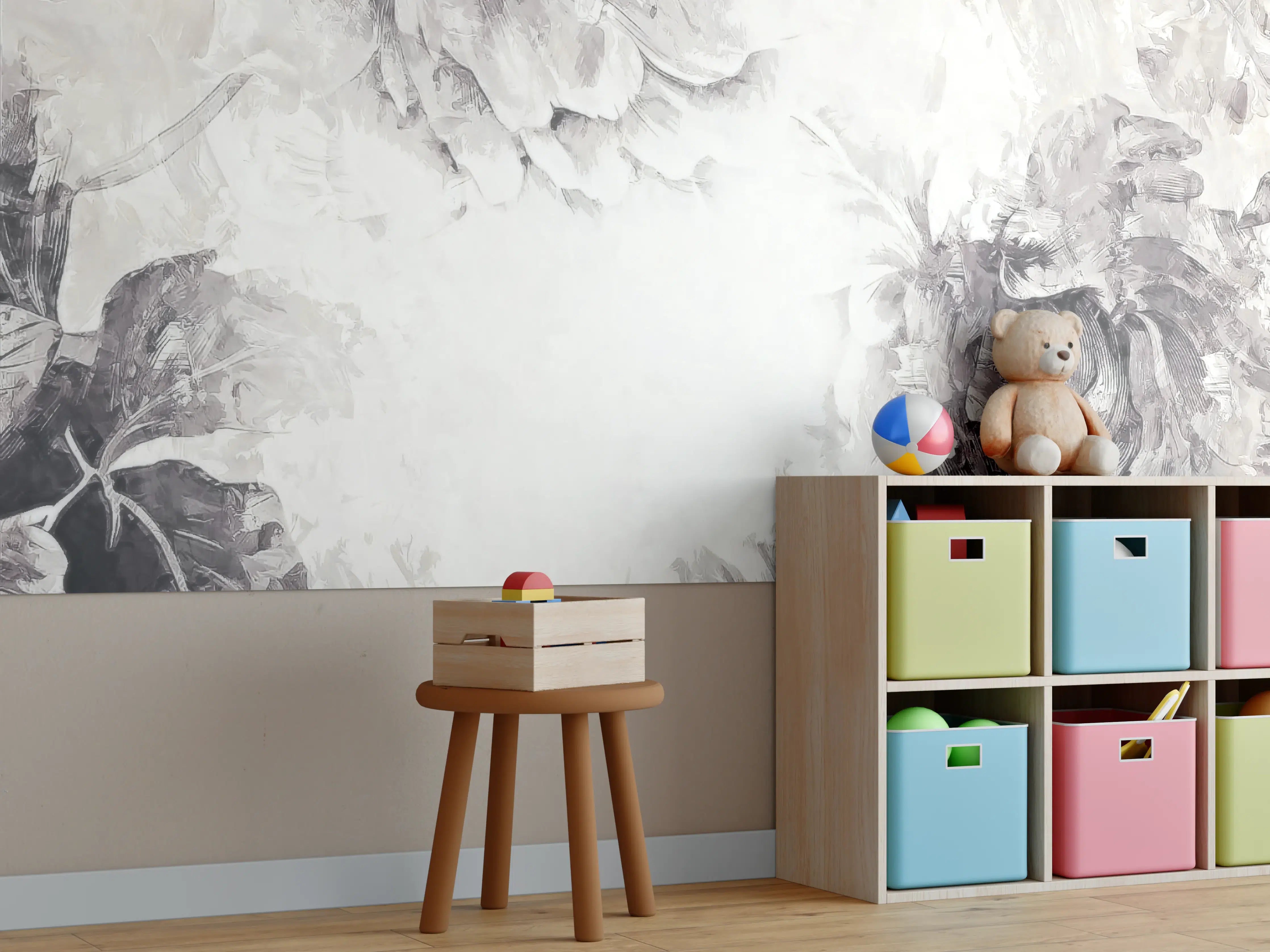 Kinderzimmer Wandgestaltung - Schwarz - weißes Pflanzen Gemälde
