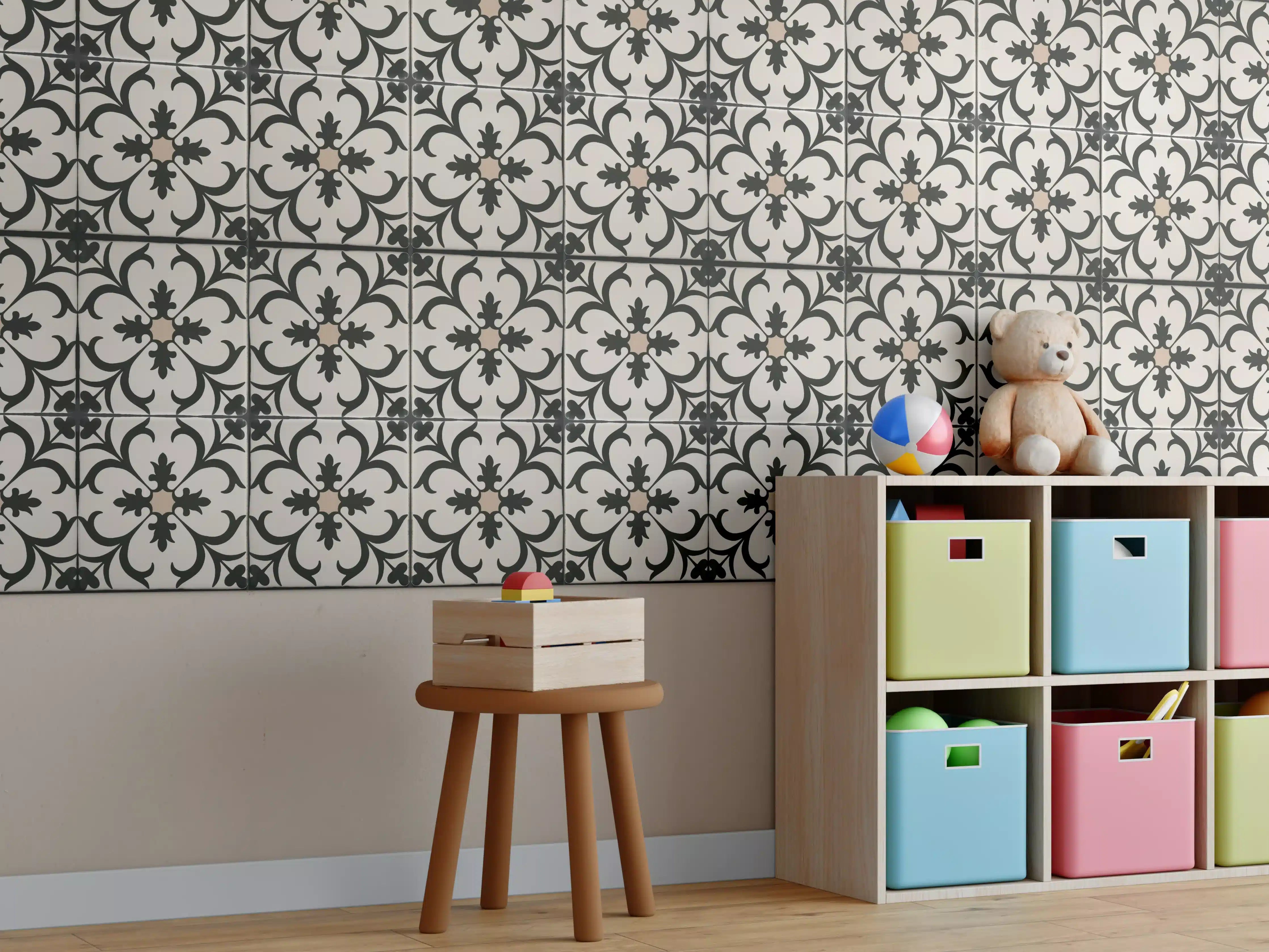 Kinderzimmer Wandgestaltung - Schwarz Braun Vintage Mosaik