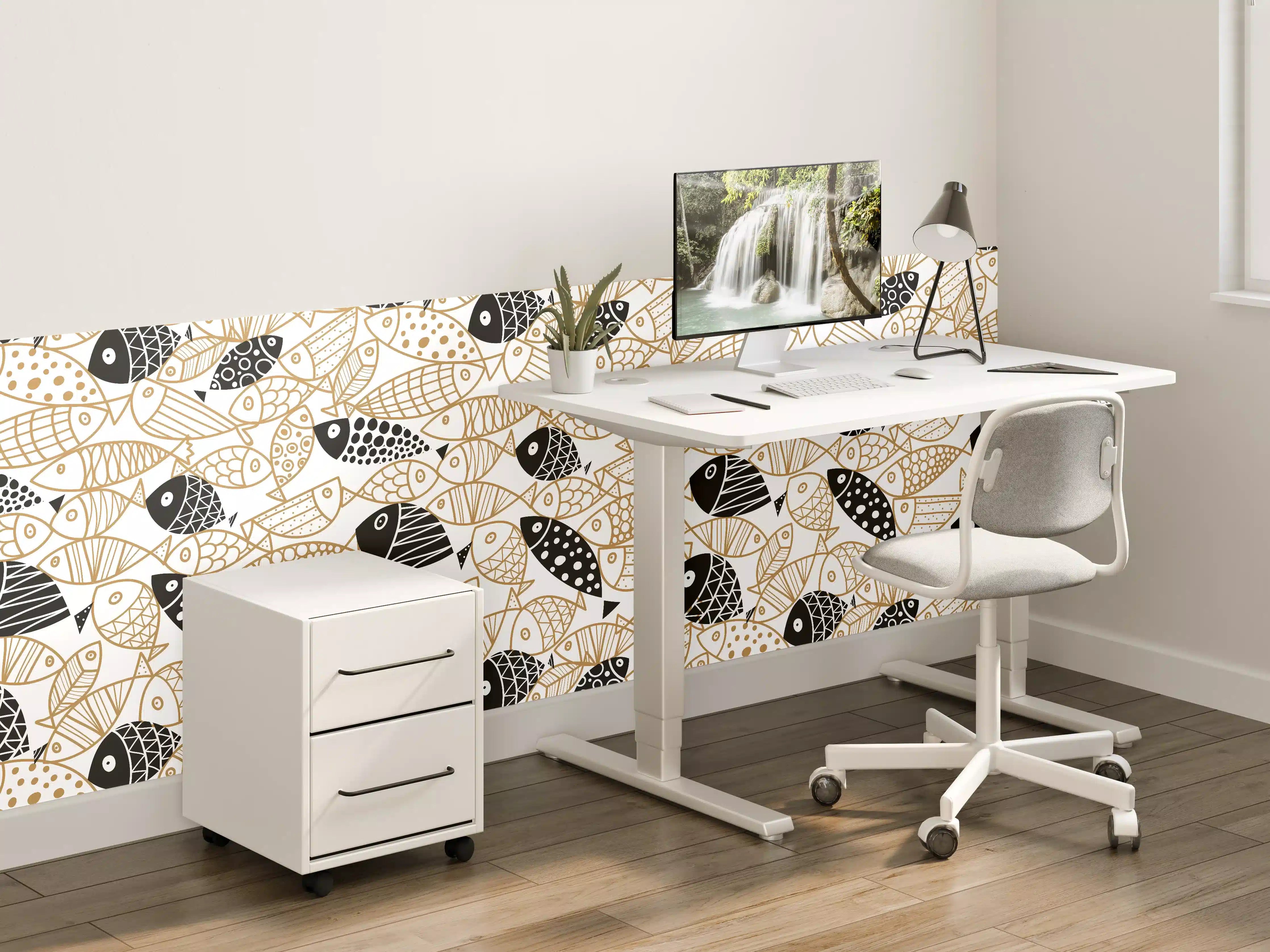 Kinderzimmer Wandgestaltung - Schwarz-Gold Fische Muster