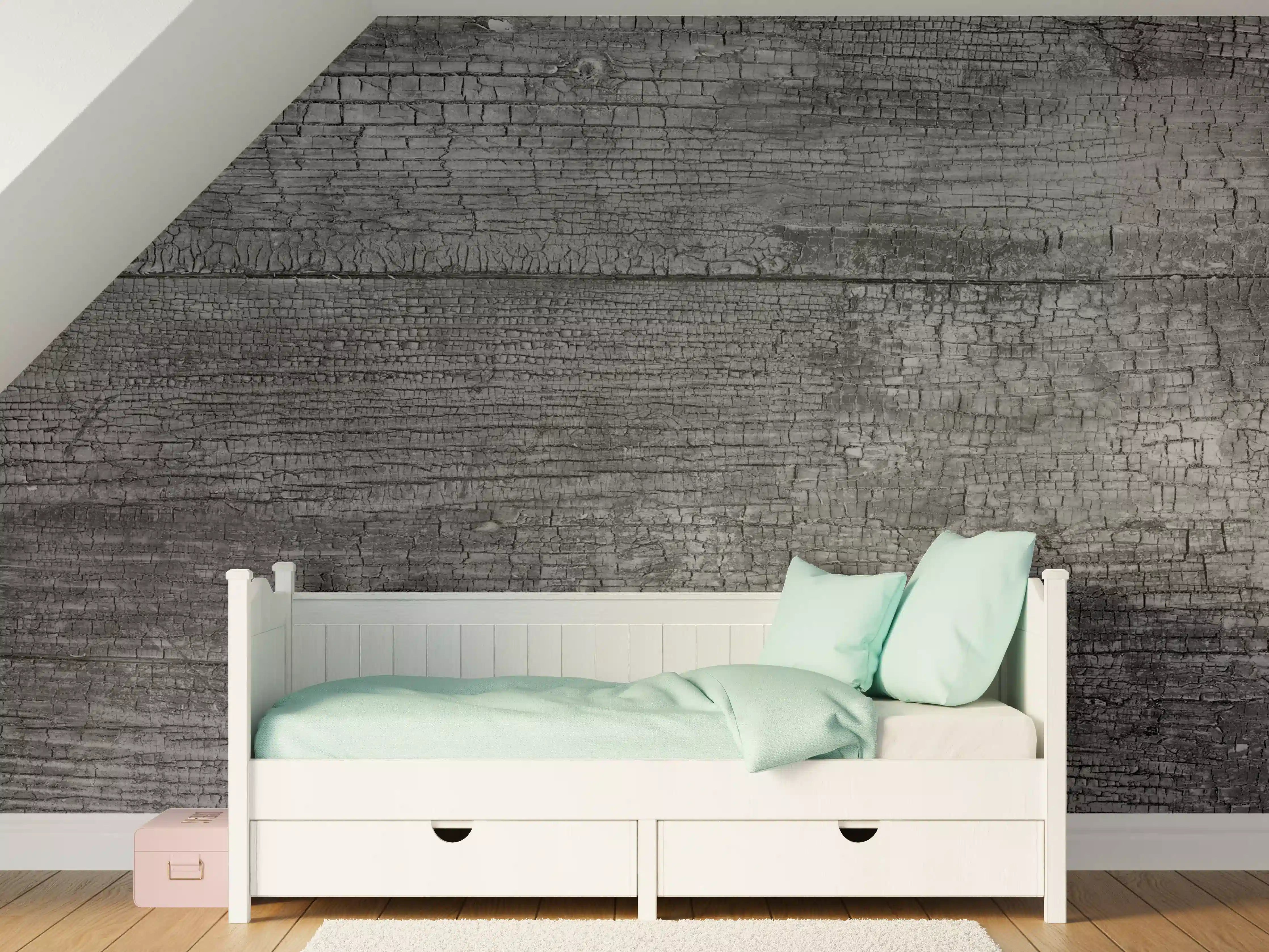 Kinderzimmer Wandgestaltung - Schwarz-Graue Holztextur