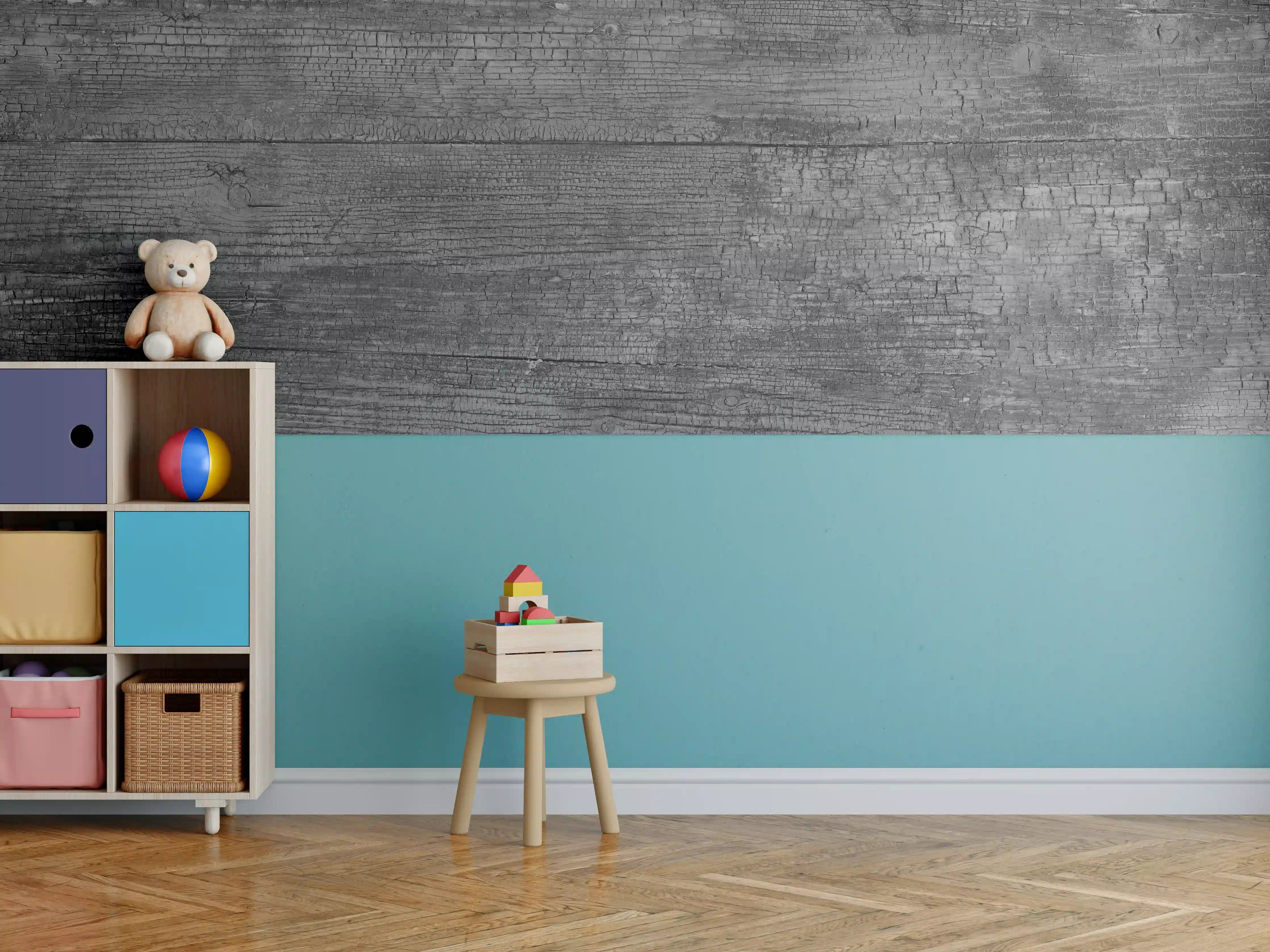 Kinderzimmer Wandgestaltung - Schwarz-Graue Holztextur