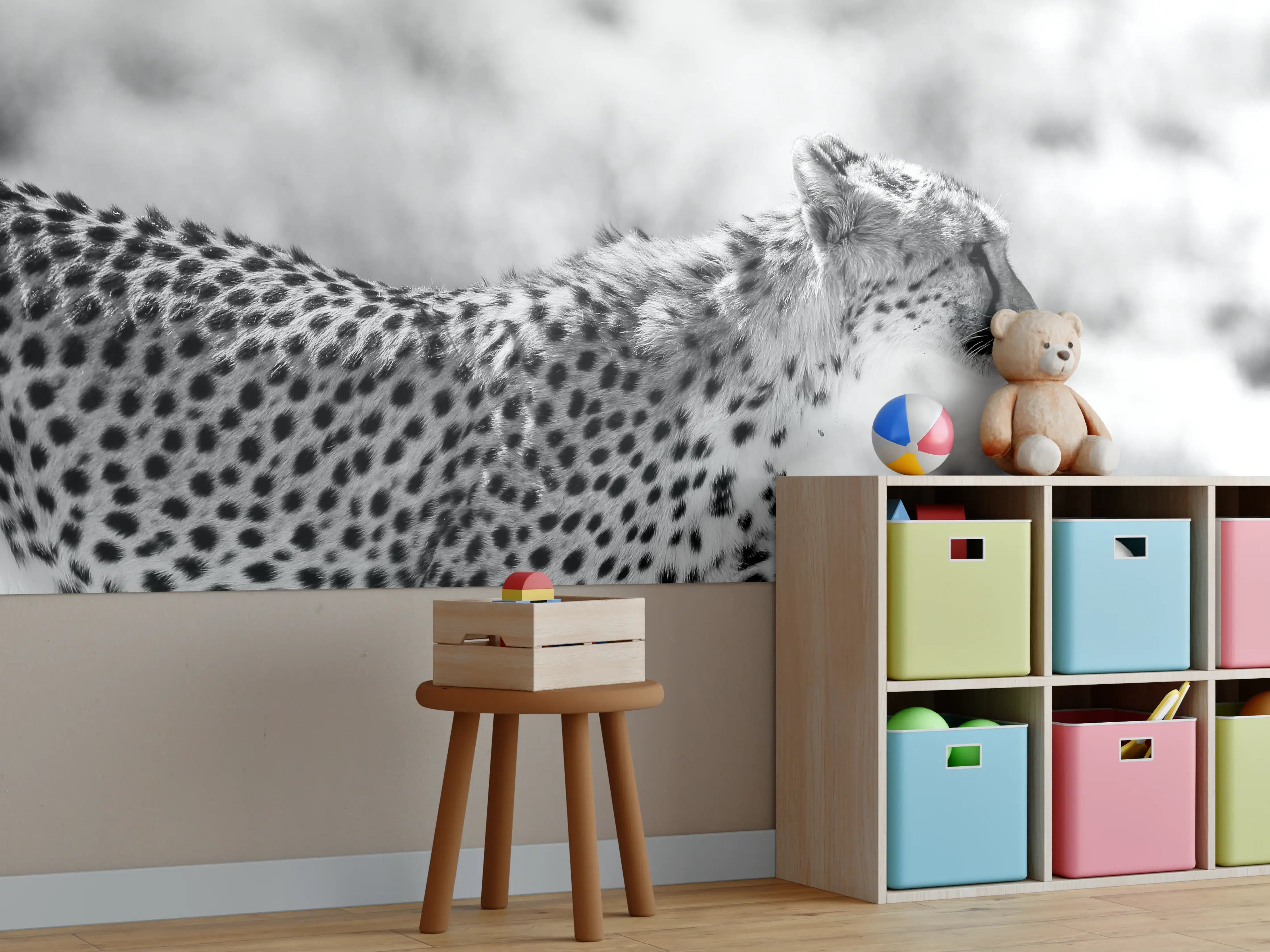 Kinderzimmer Wandgestaltung - Schwarz-Weiß Geparden-Motiv